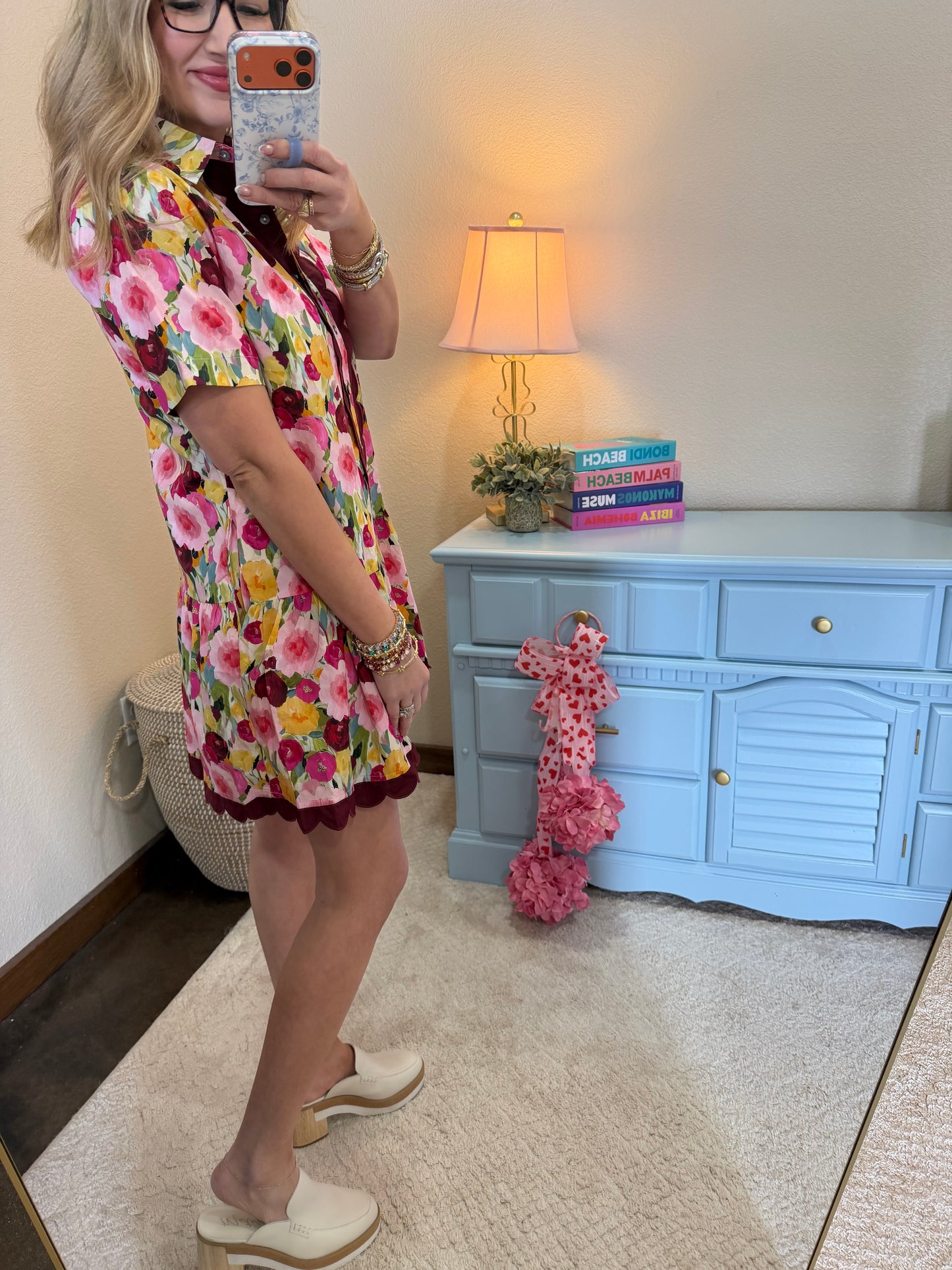 Scallop Trim Floral Button Up Dress