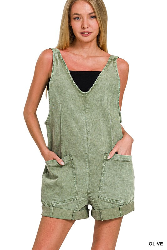 Olive Denim Short Overall Jumper