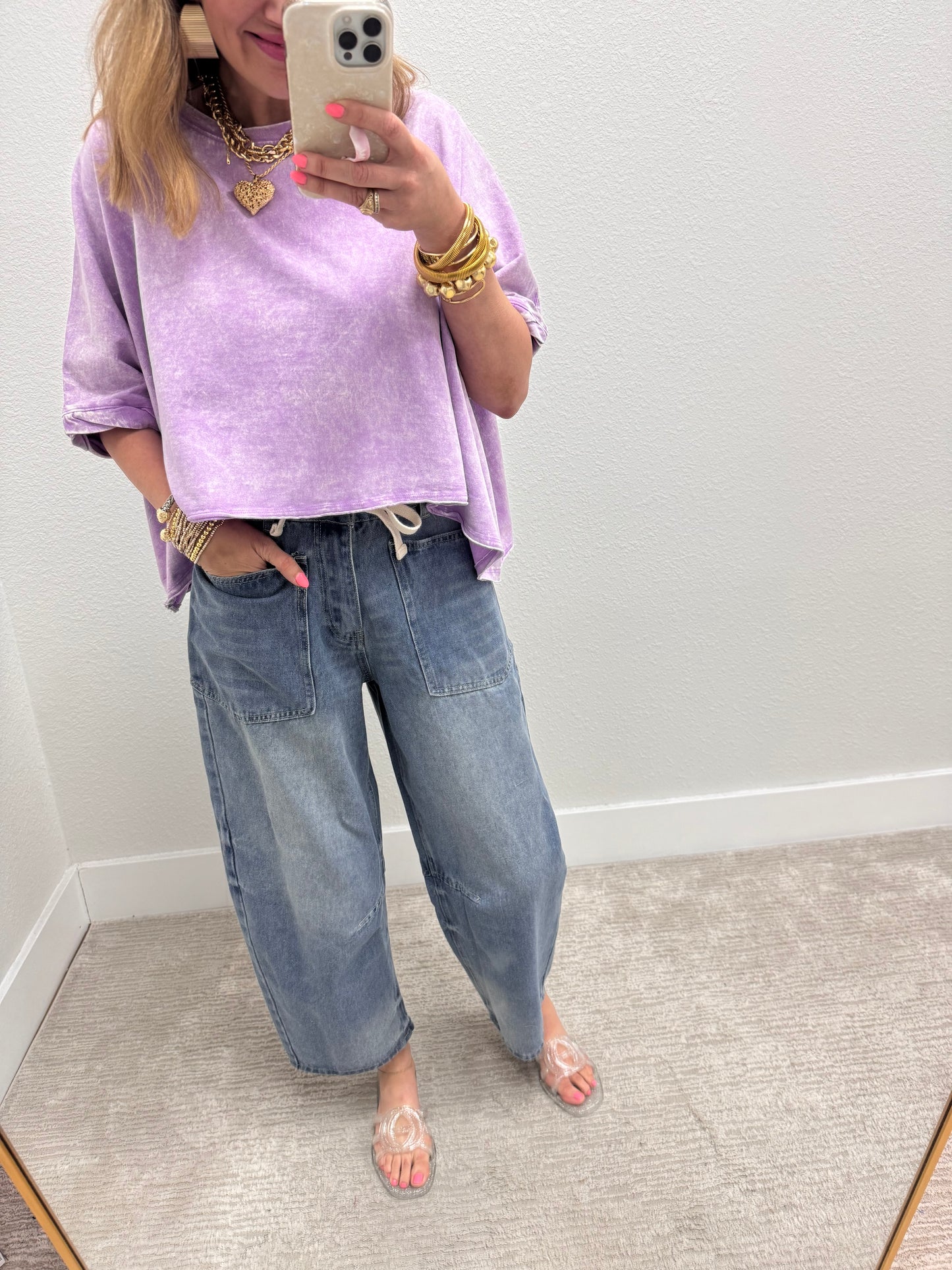 Mineral Washed Lavender Oversized Round Neck Box Tee
