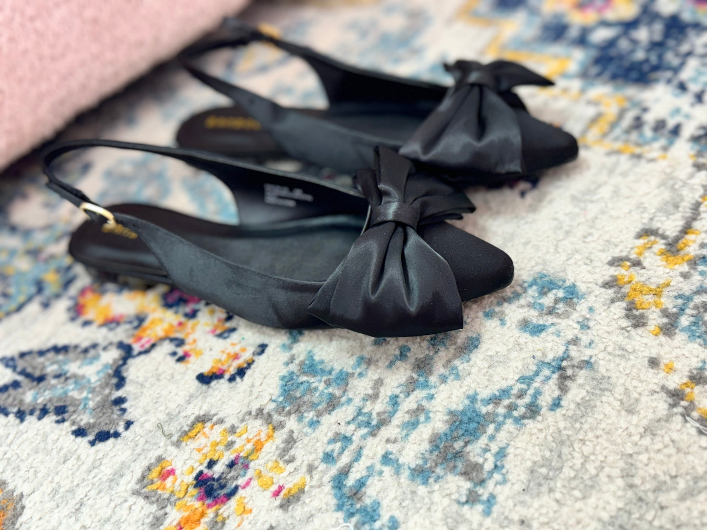 S4 Black Bow Sling Back Mules