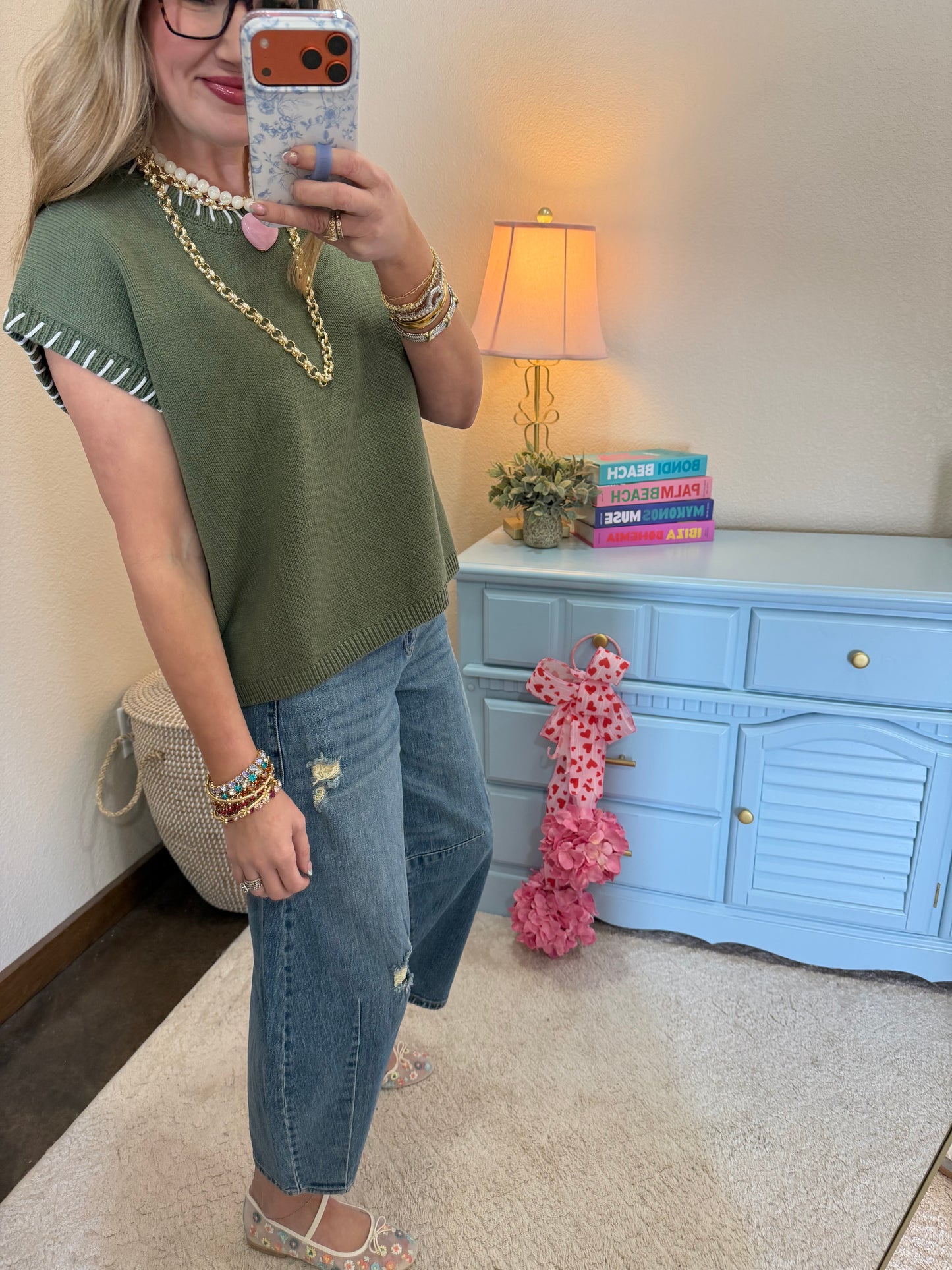 Olive Stitch Detailed Sweater Vest