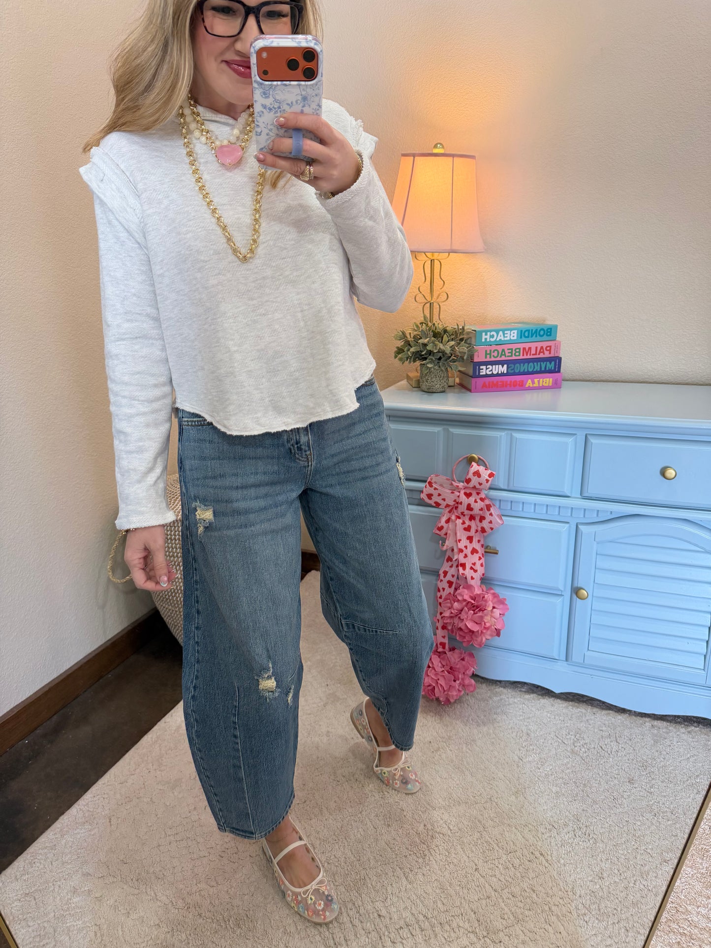 Ash Grey Cap Shoulder Detail Terry Hoodie Top