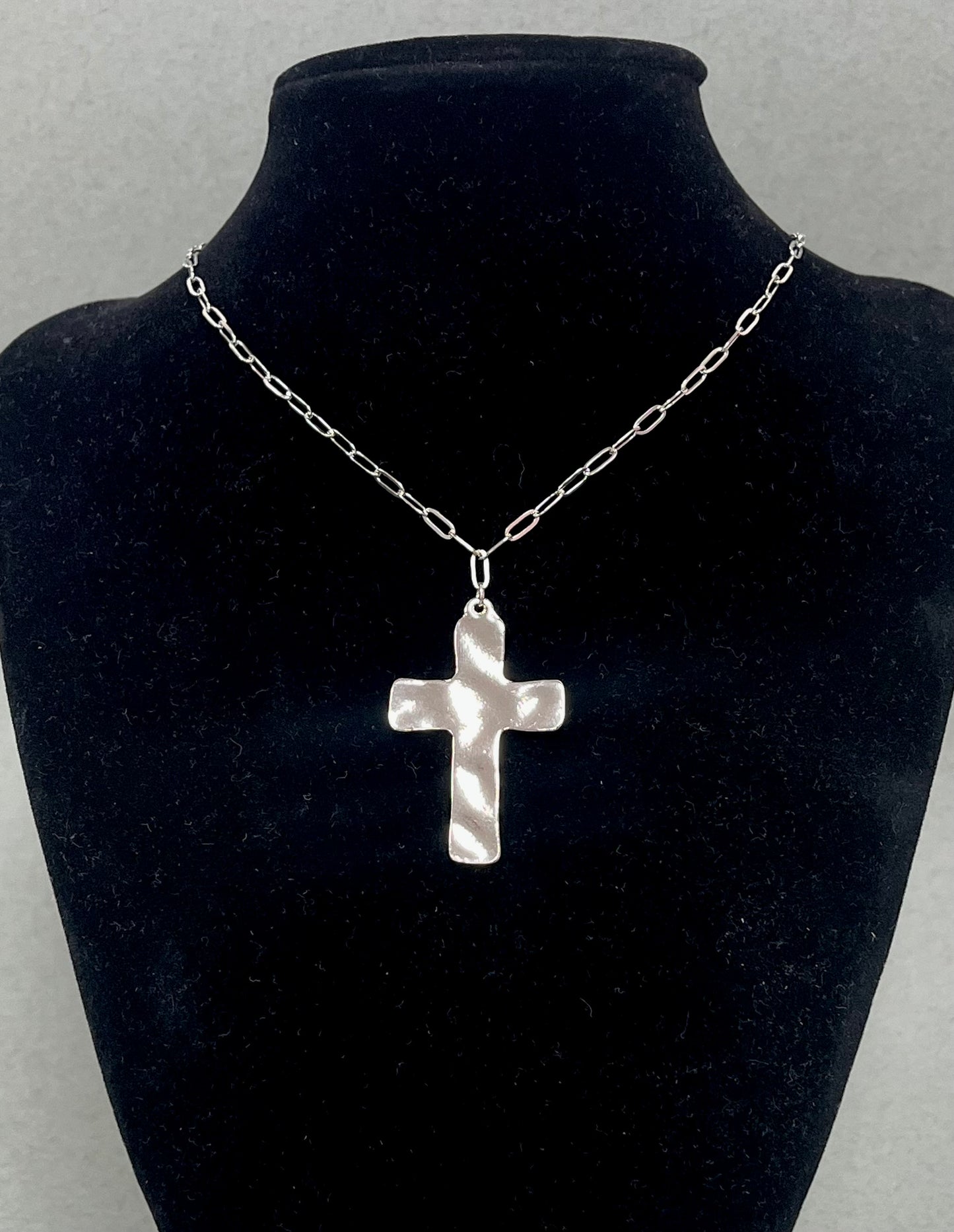 Dainty Hammered Cross Necklace (Silver and Gold)