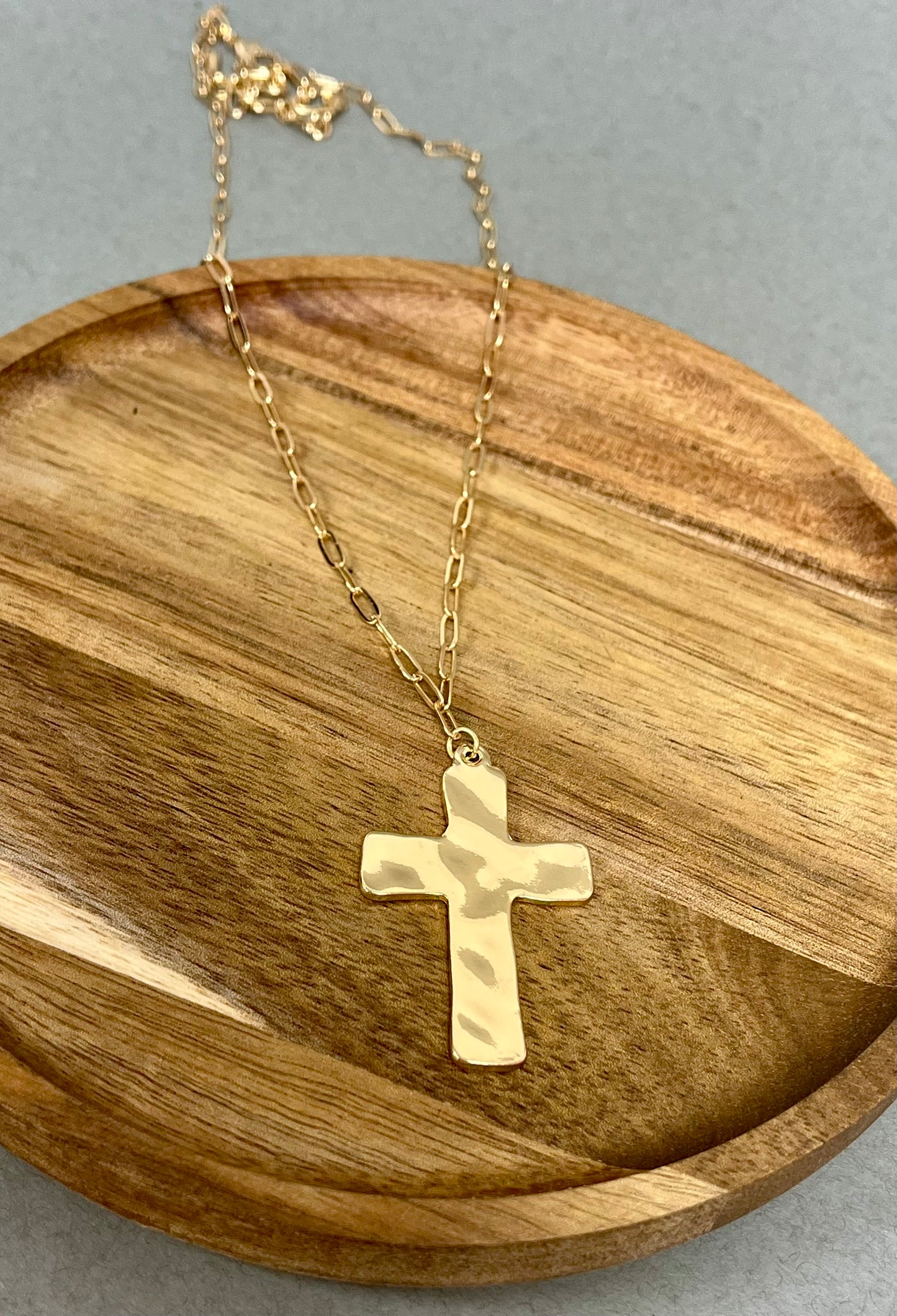 Dainty Hammered Cross Necklace (Silver and Gold)