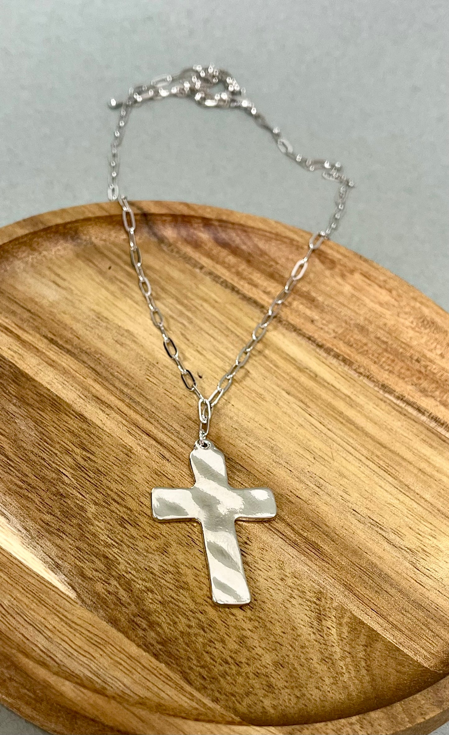 Dainty Hammered Cross Necklace (Silver and Gold)