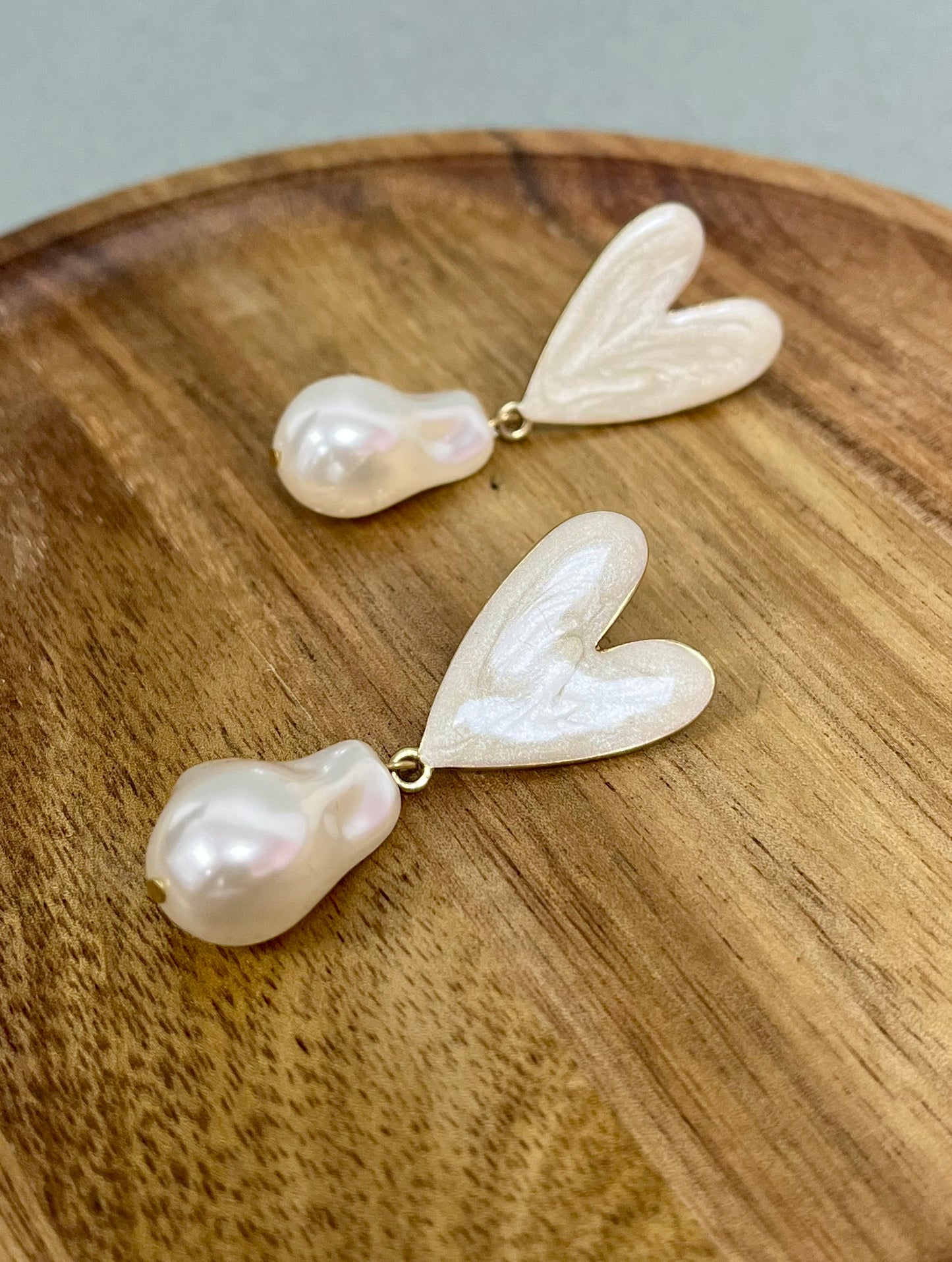 Pearl Heart Drop Down Earrings