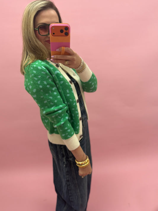 Green Fawn Pattern Sweater Cardigan