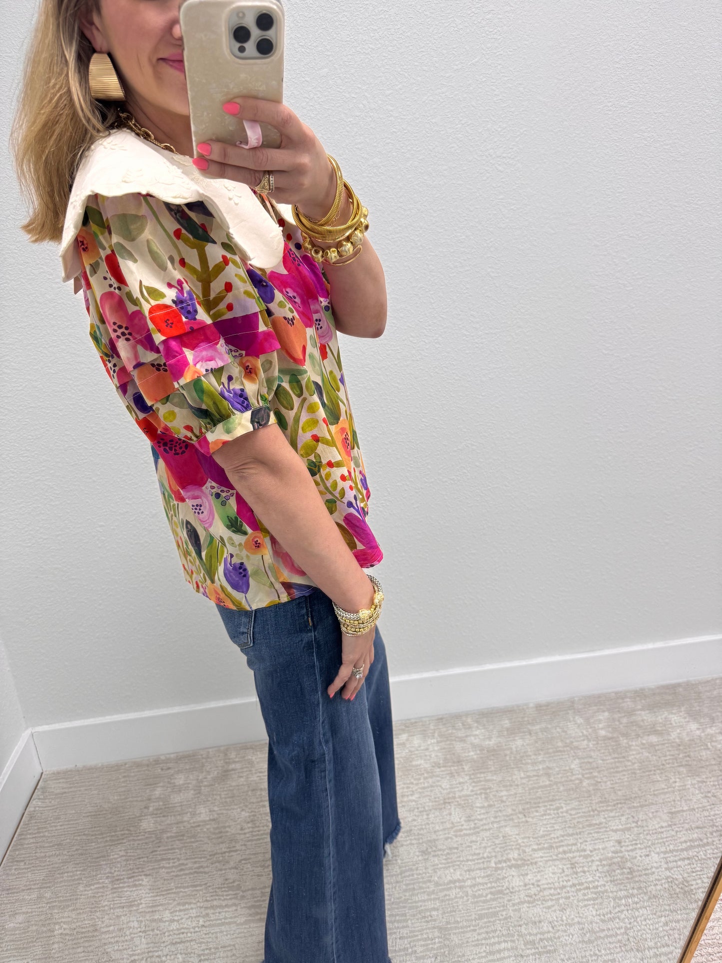Multi Color Floral Collar Top