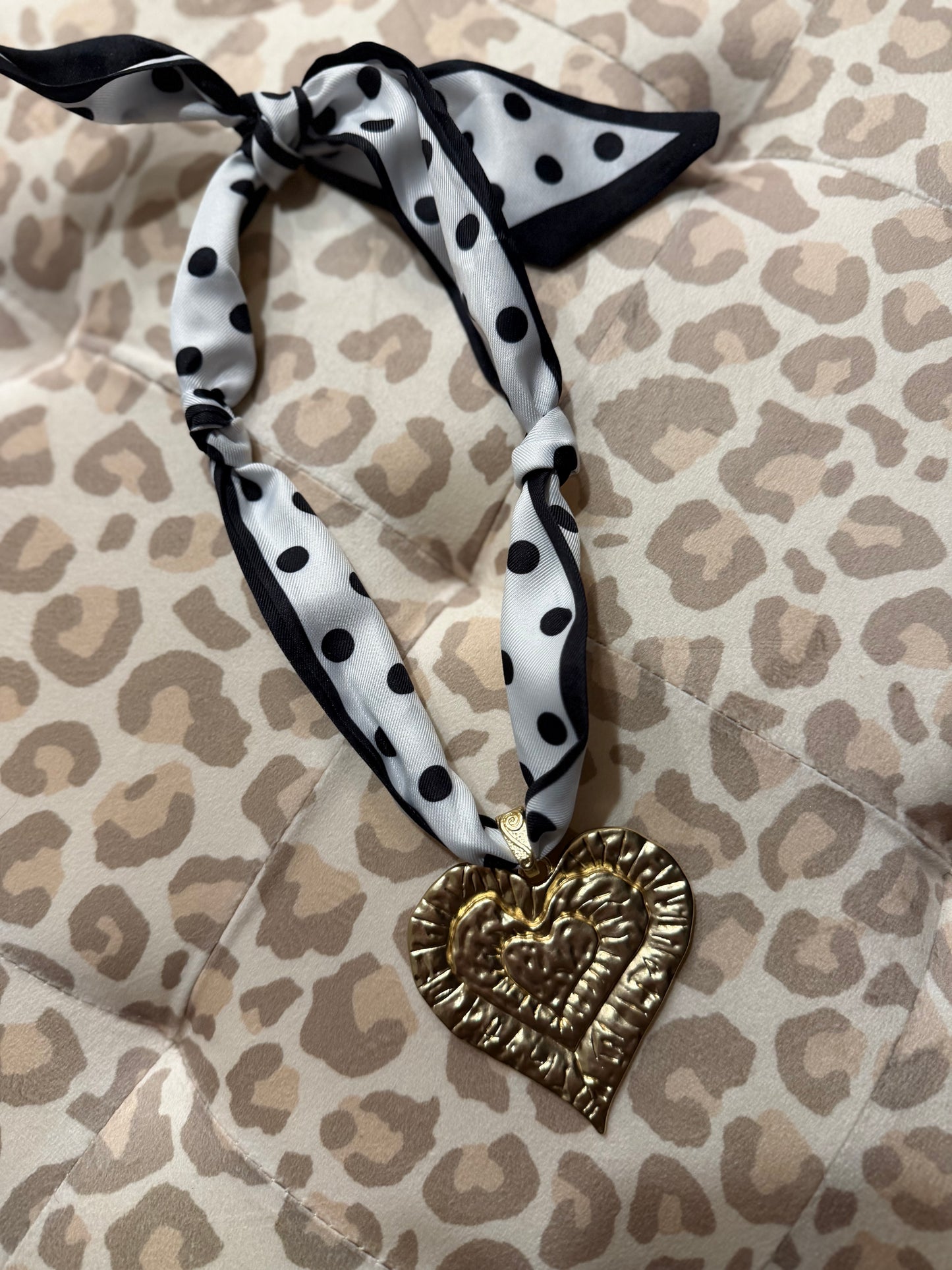 Polka Dot Scarf Heart Necklace