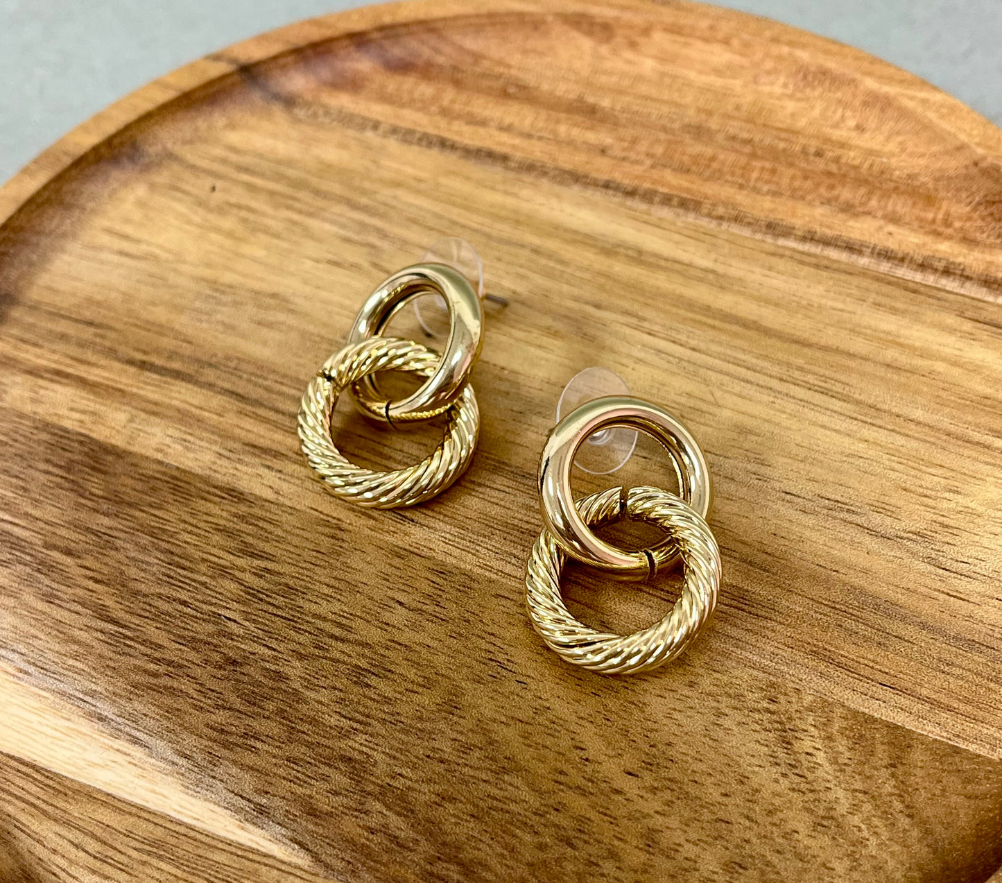 Double Loop Cable Drop Down Earrings (Silver and Gold)