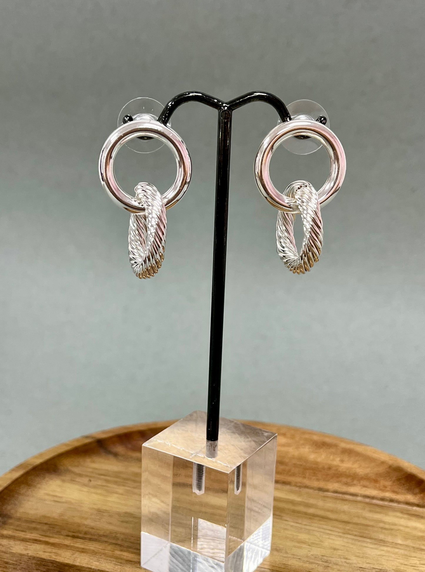 Double Loop Cable Drop Down Earrings (Silver and Gold)