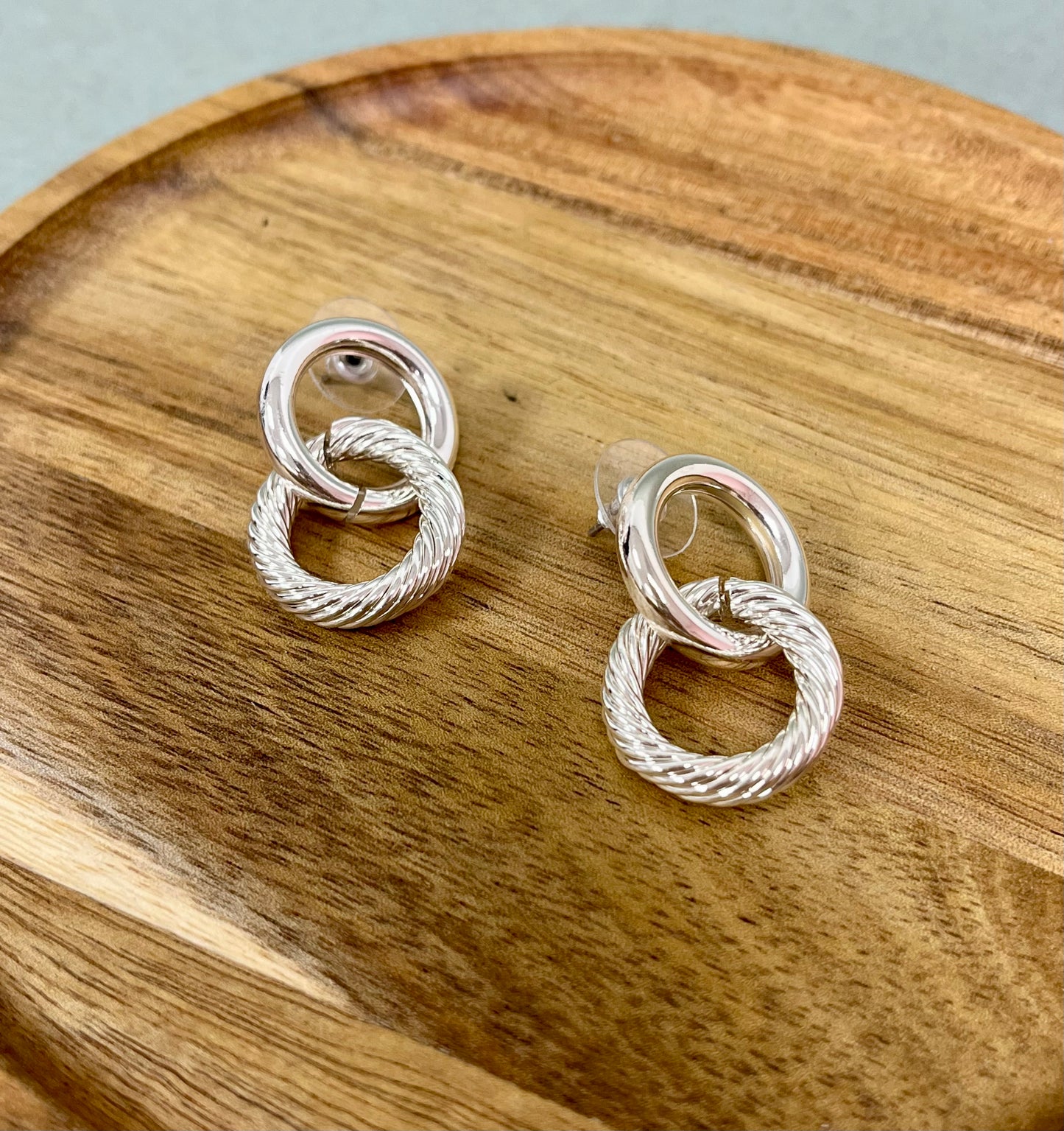 Double Loop Cable Drop Down Earrings (Silver and Gold)