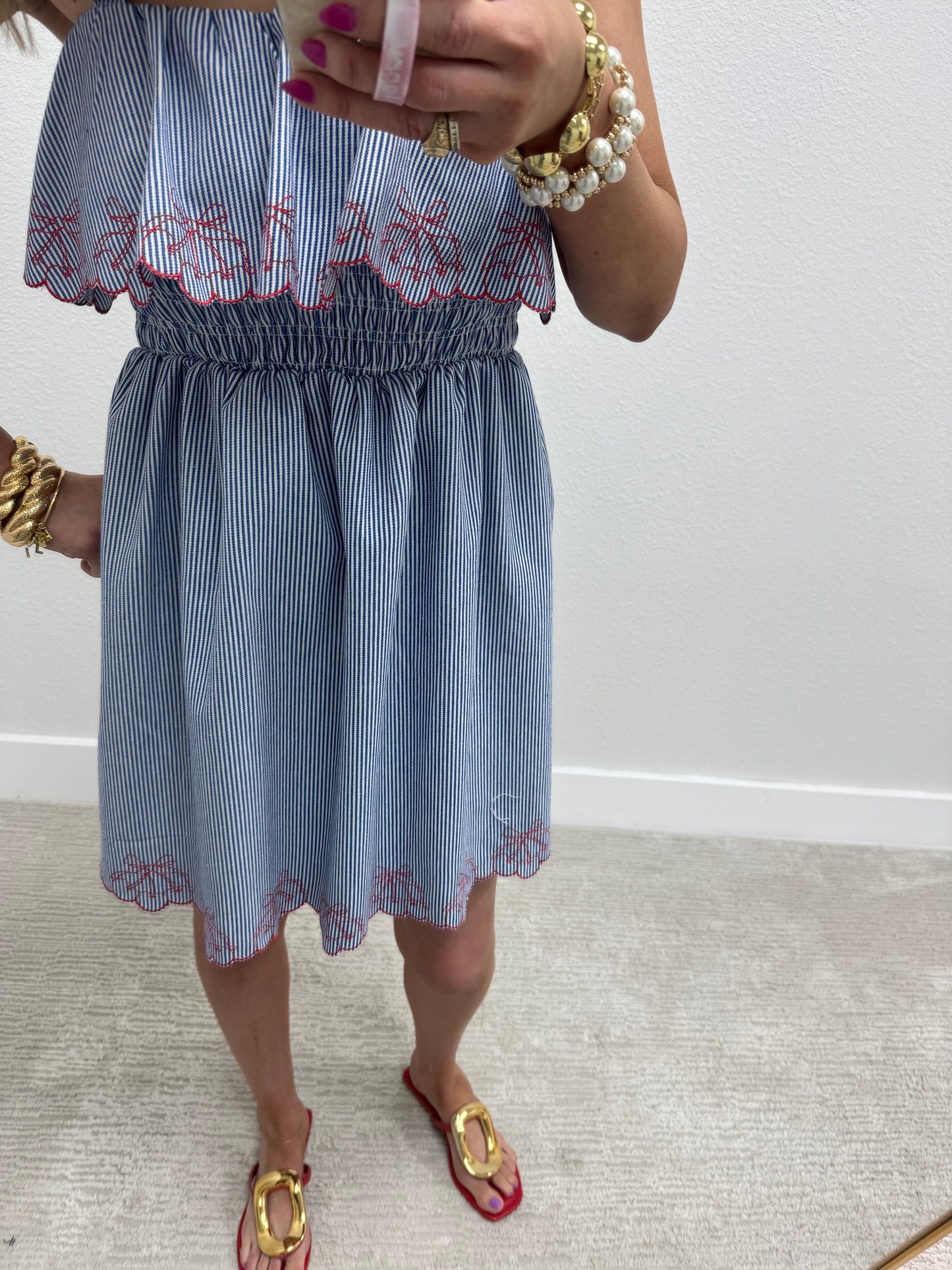 Blue Cherry Denim Ruffle Dress