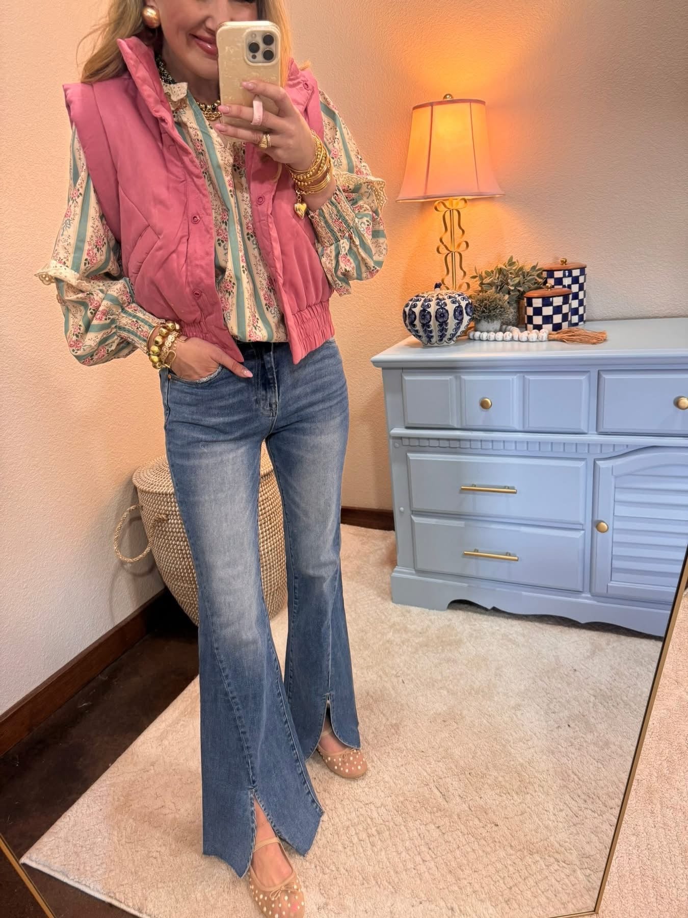 Front Seam Split High Rise Ankle Flare Jeans