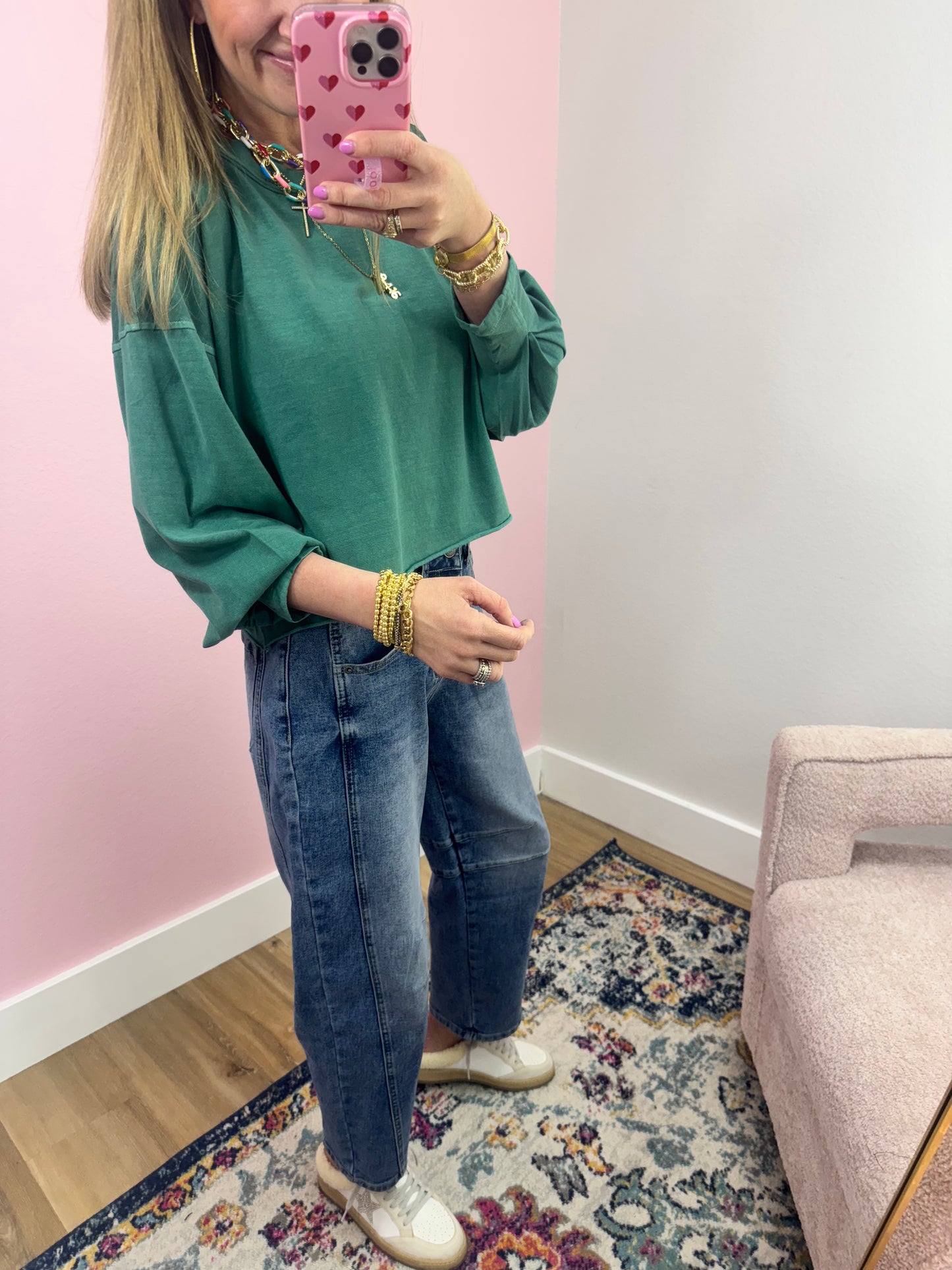 Green Sleeve Crop Long Sleeve
