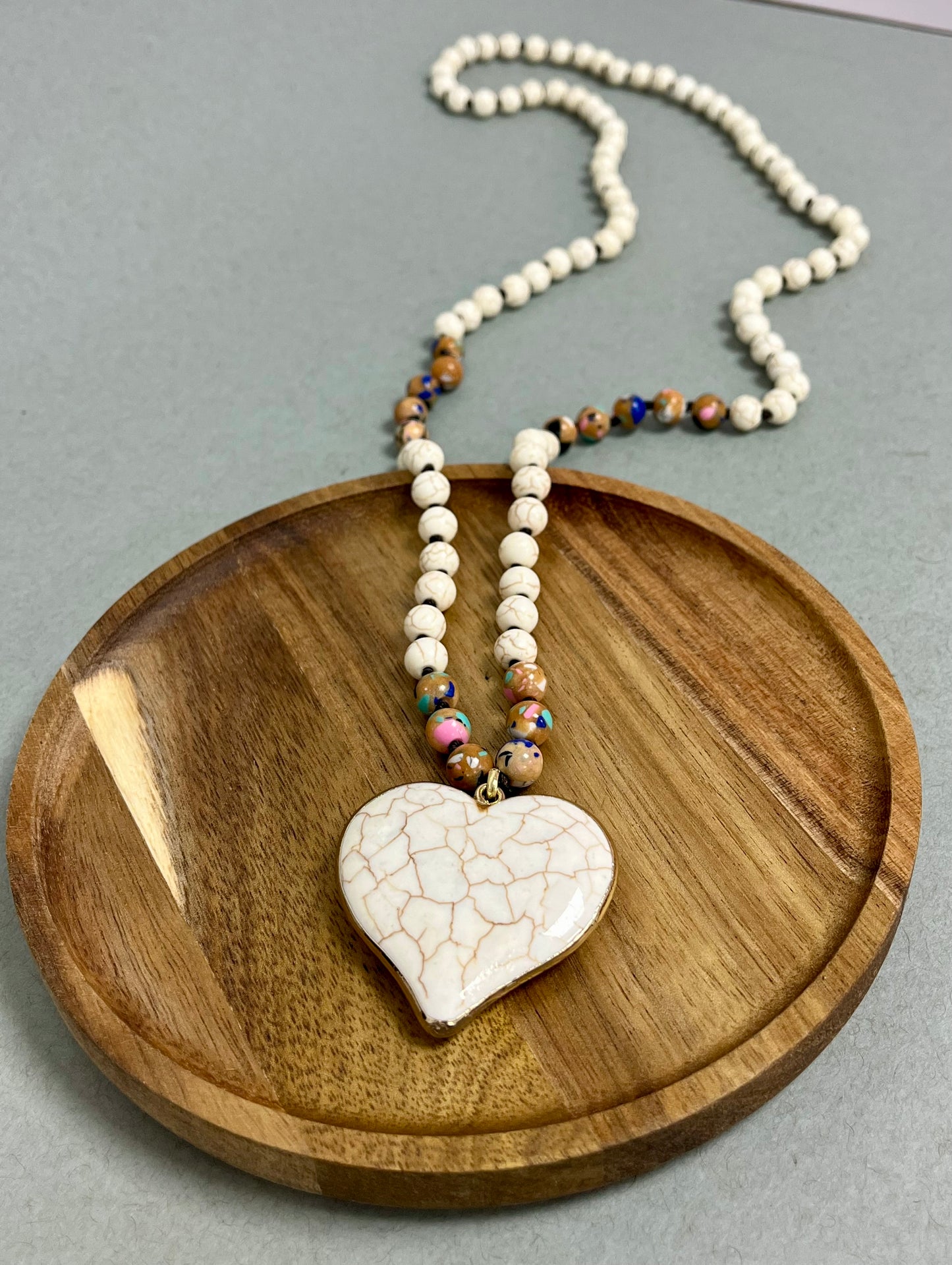Tan Long Stone Heart Necklace