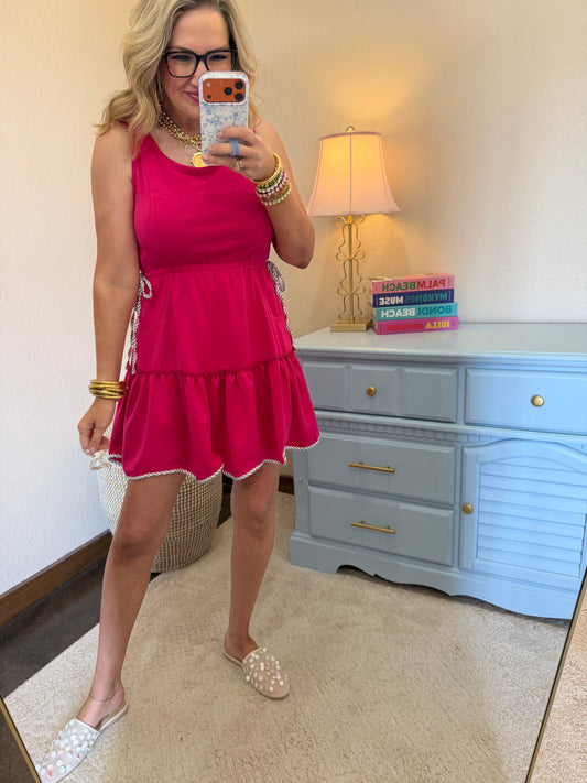Hot Pink Scuba Trim Detail Dress