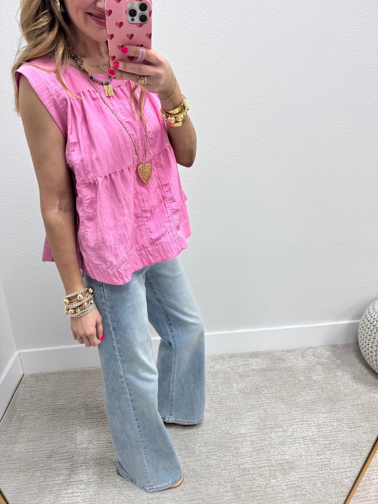 Pink Windbreaker Style Sleeveless Top