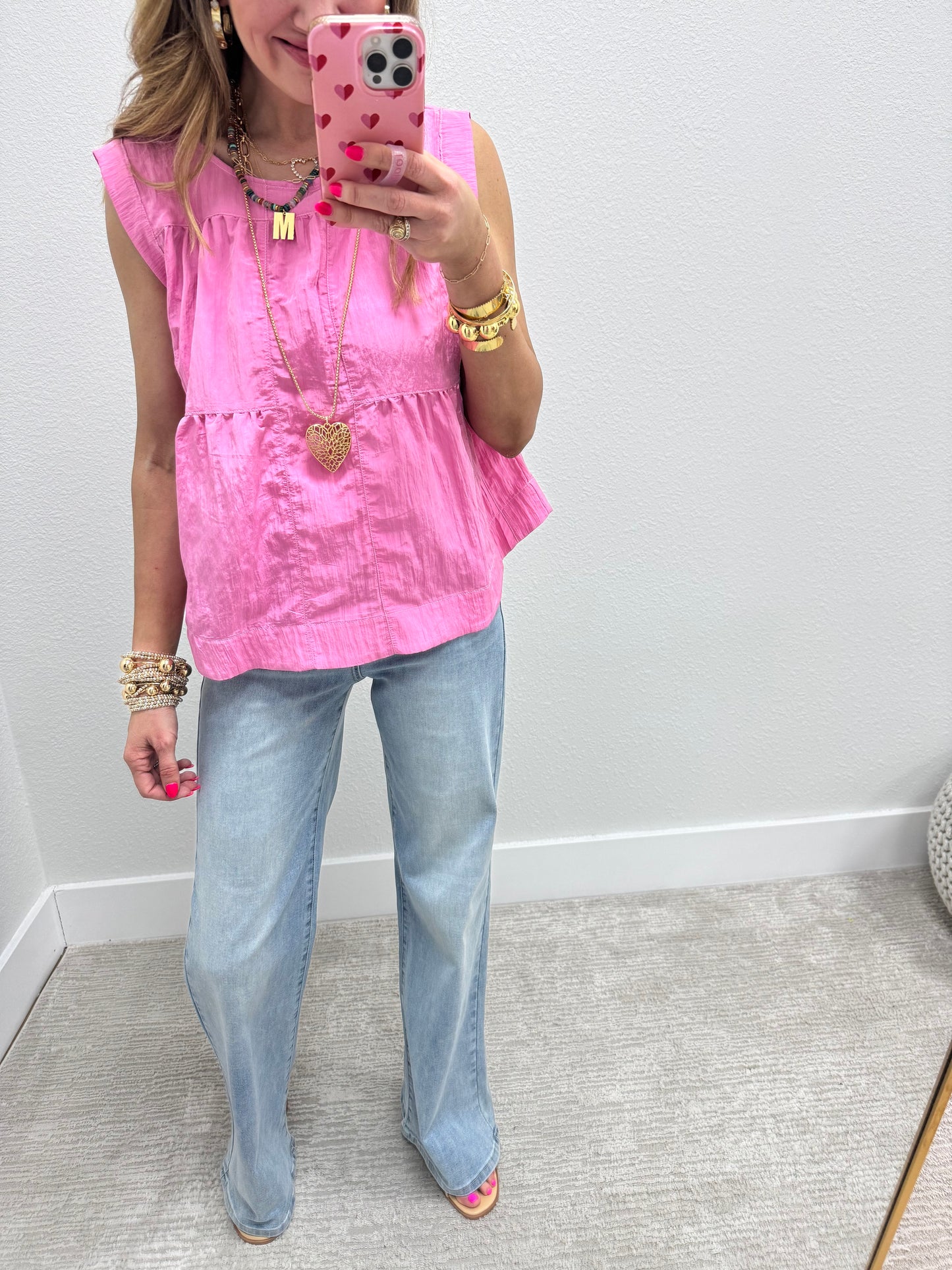 Pink Windbreaker Style Sleeveless Top