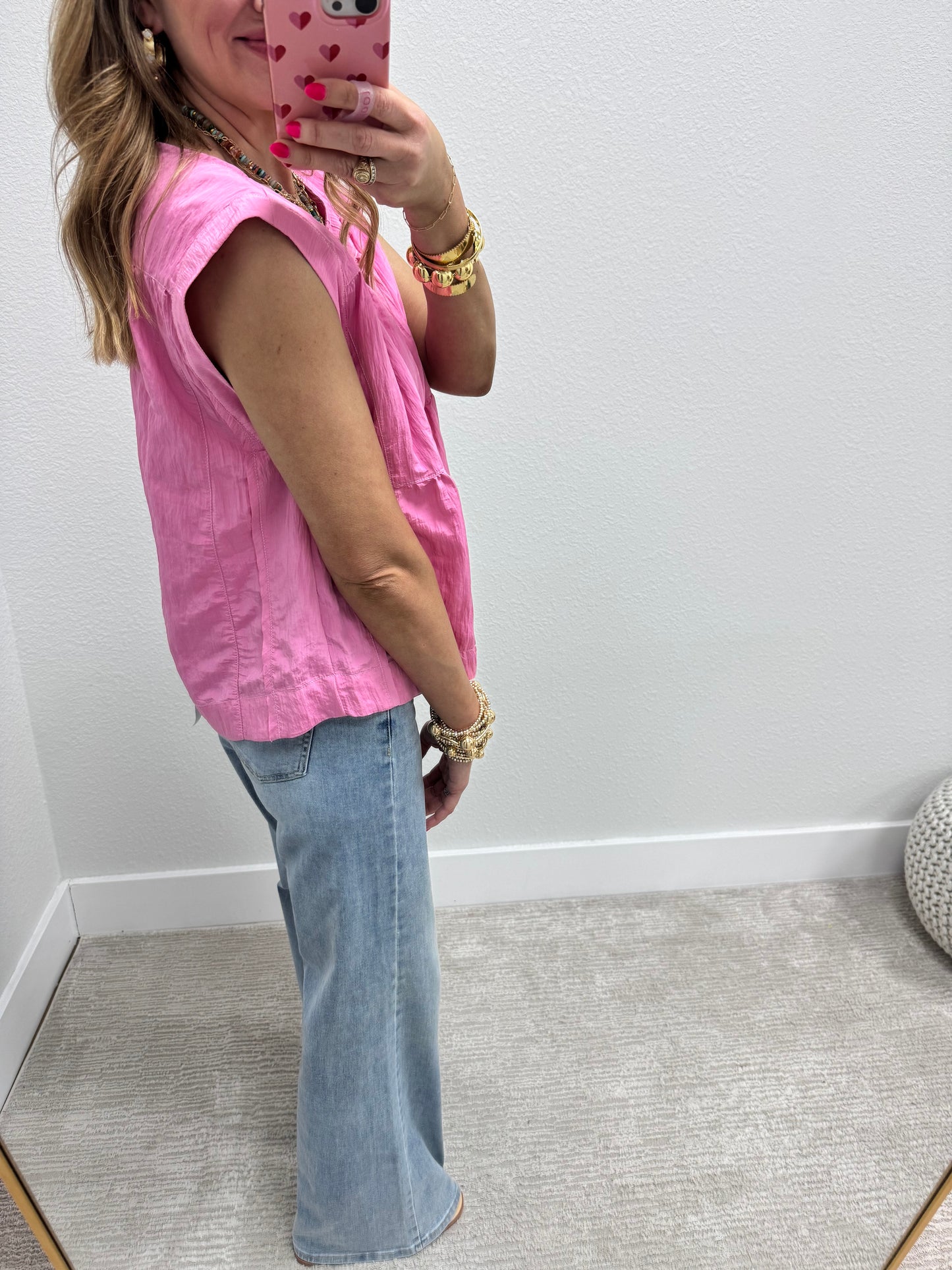 Pink Windbreaker Style Sleeveless Top