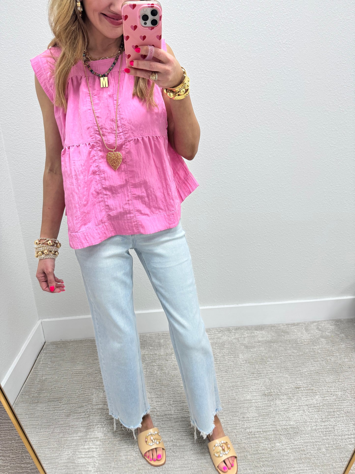 Pink Windbreaker Style Sleeveless Top