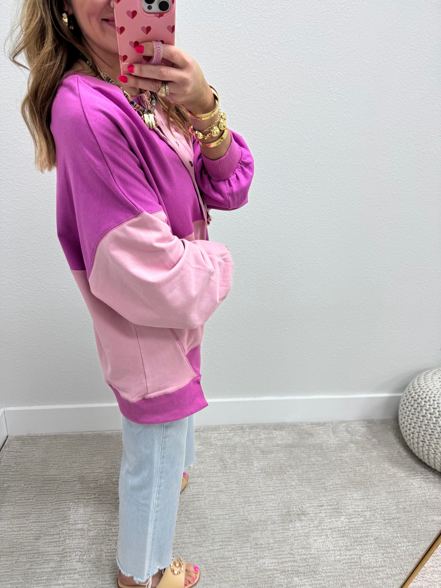 Dusty Pink & Magenta Oversized Color Block Pullover Top