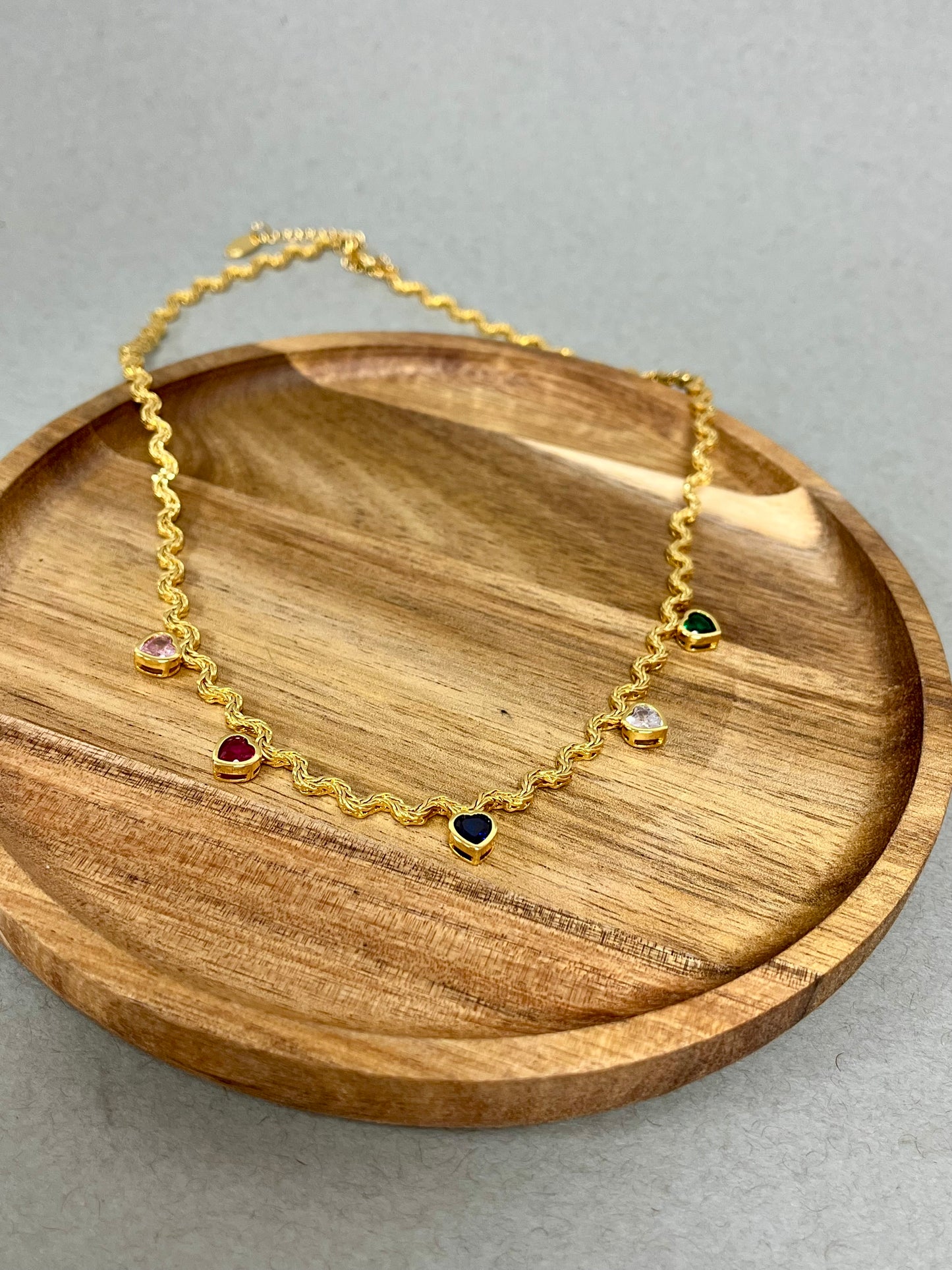 Dainty Gold Drop Down Heart Colorful Necklace