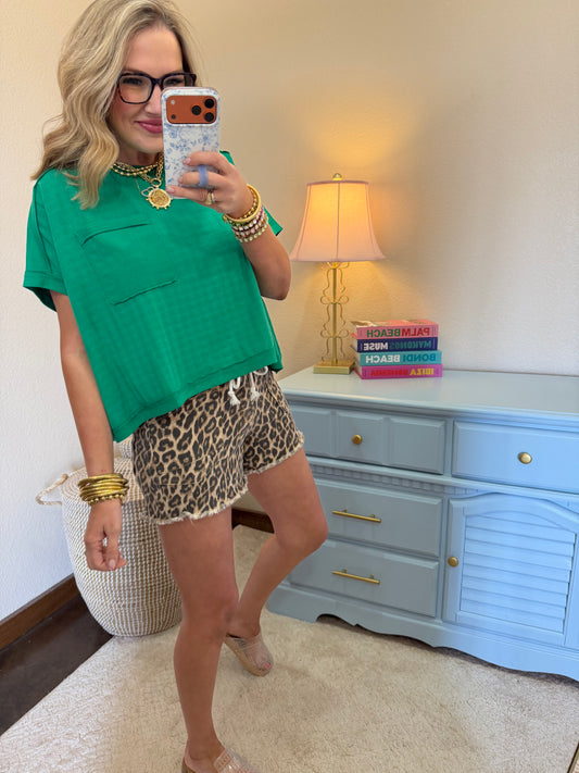 Kelly Green Dolman Sleeve Textured Knit Casual Top