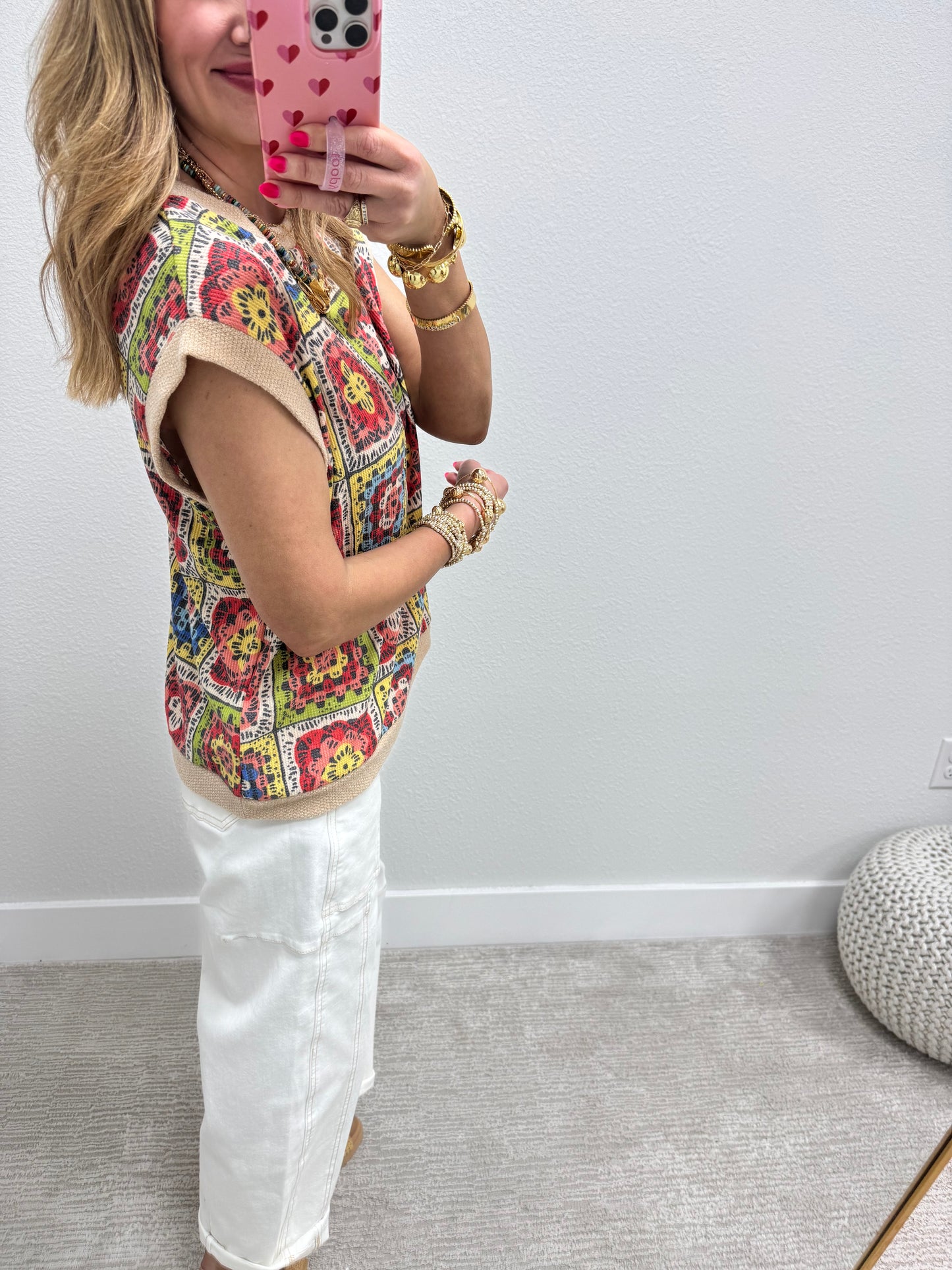 Crochet Print Sleeve Knit Top