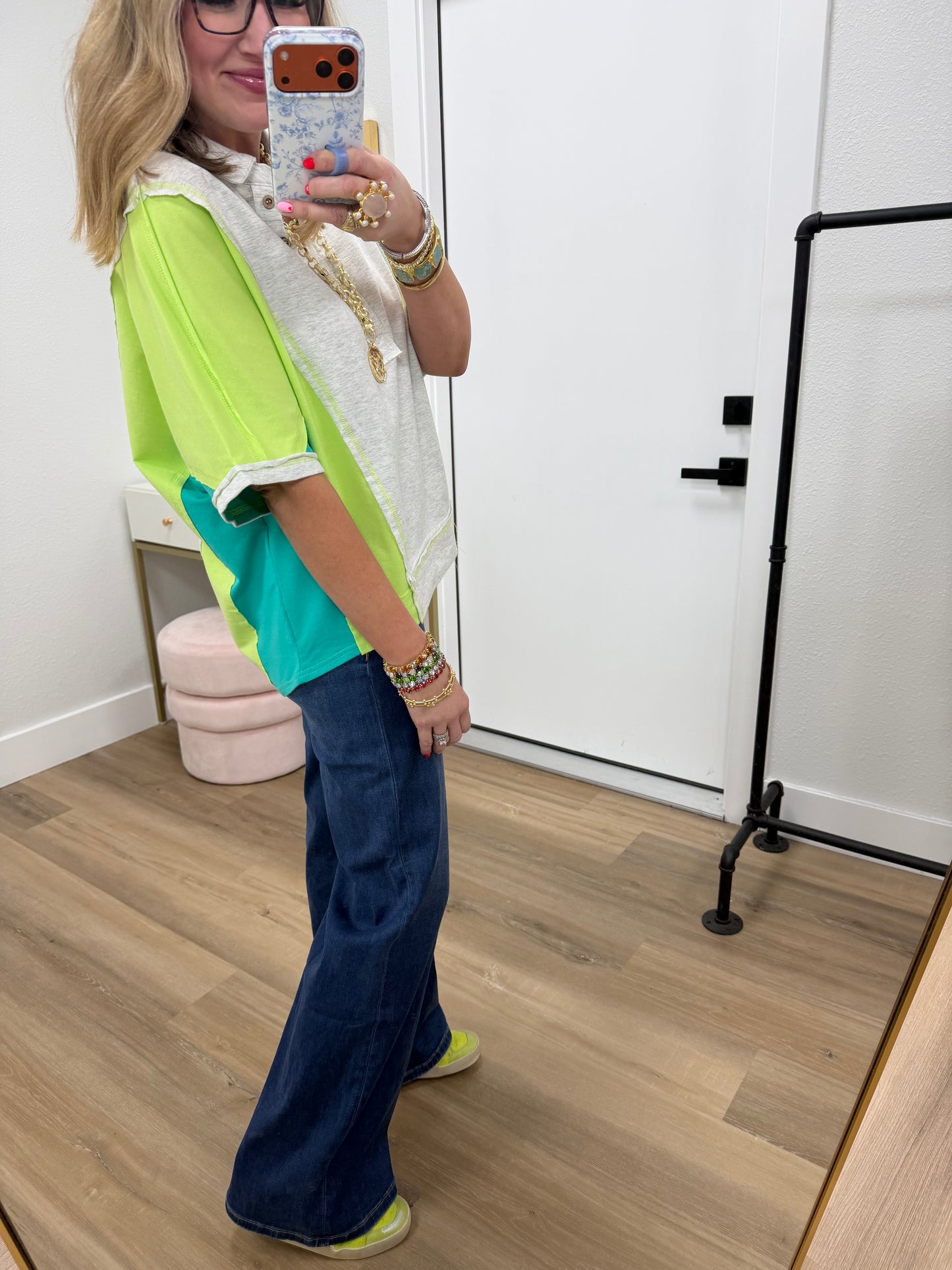Neon Green Over-sized Dolman Color Block Top