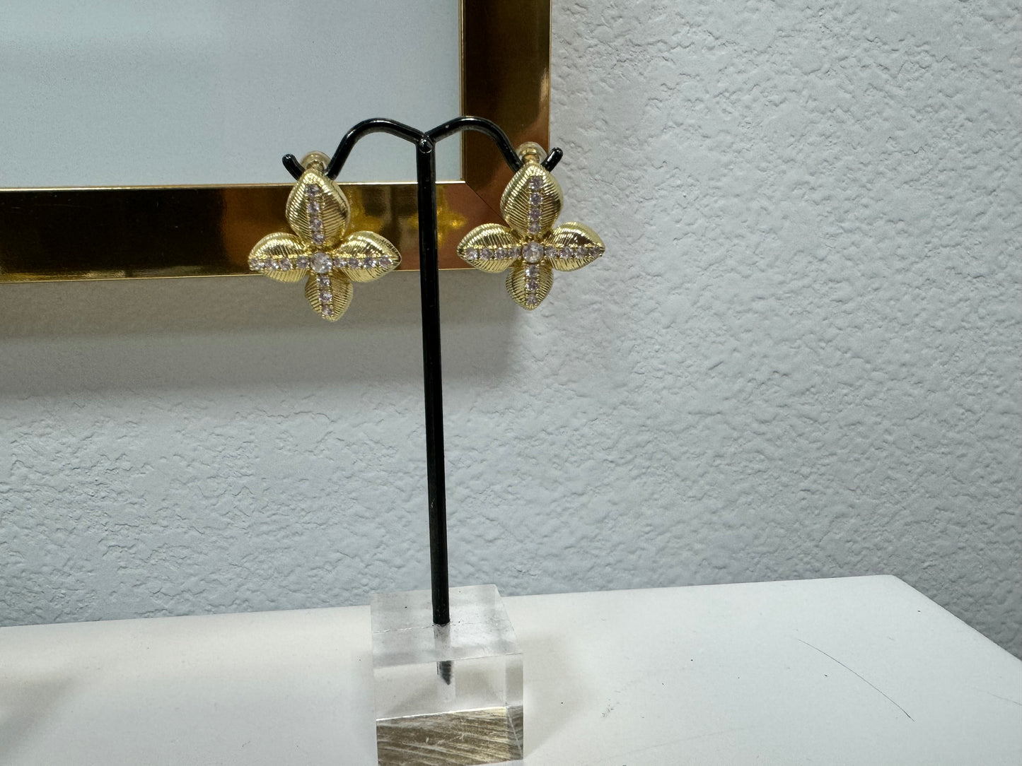 Gold Diamond Flower Style Earrings FS
