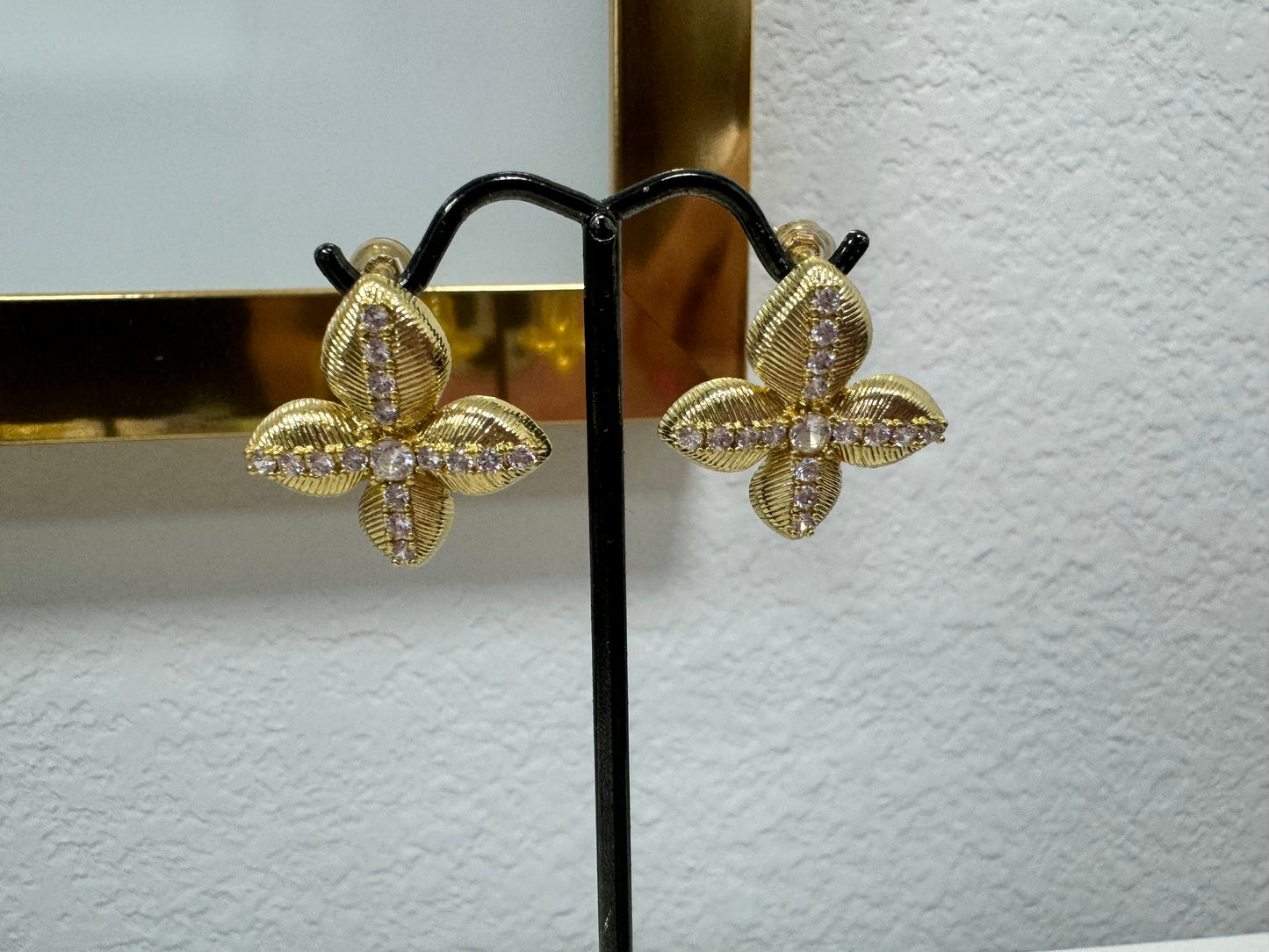 Gold Diamond Flower Style Earrings FS