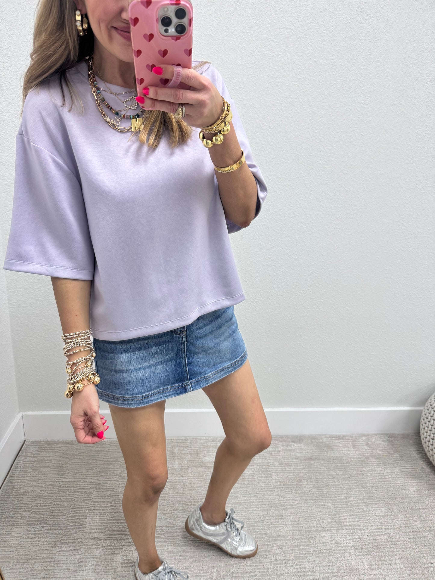 Lavender Scuba Short Sleeve Top