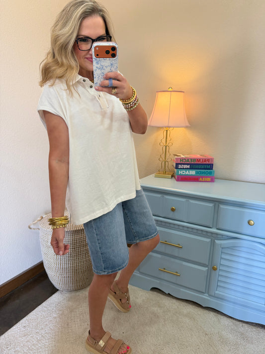 Off White Pigment Dye Sleeveless Polo Oversized Top