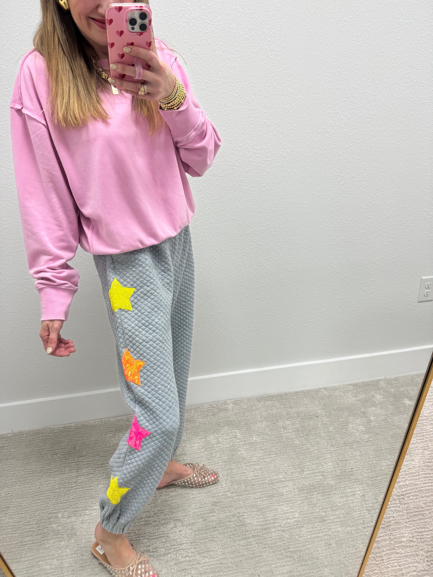 Heather Gray Star Sequin Jogger Pants