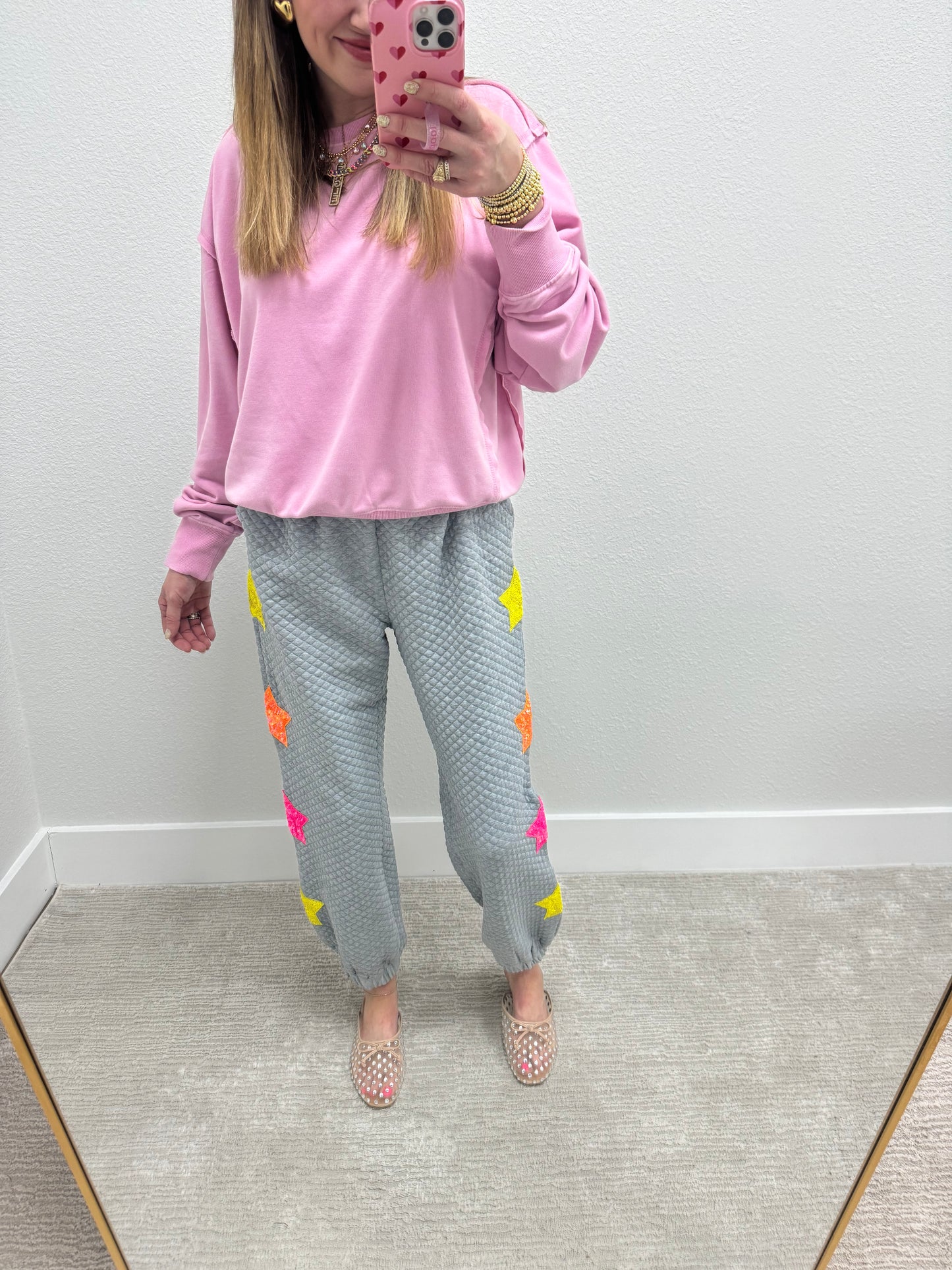 Heather Gray Star Sequin Jogger Pants