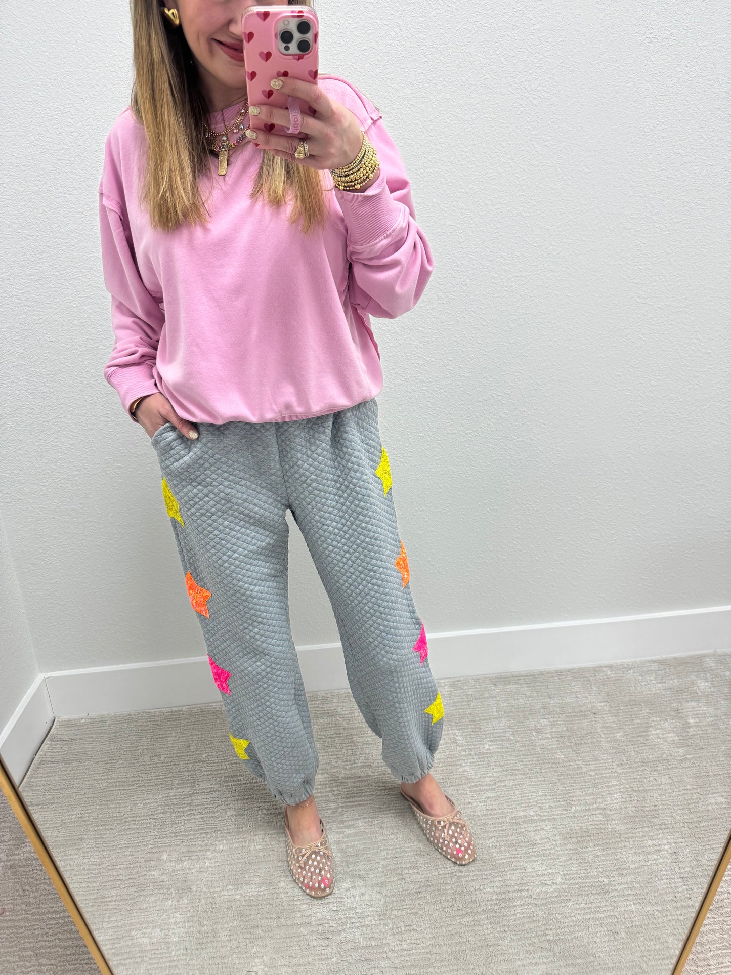 Heather Gray Star Sequin Jogger Pants