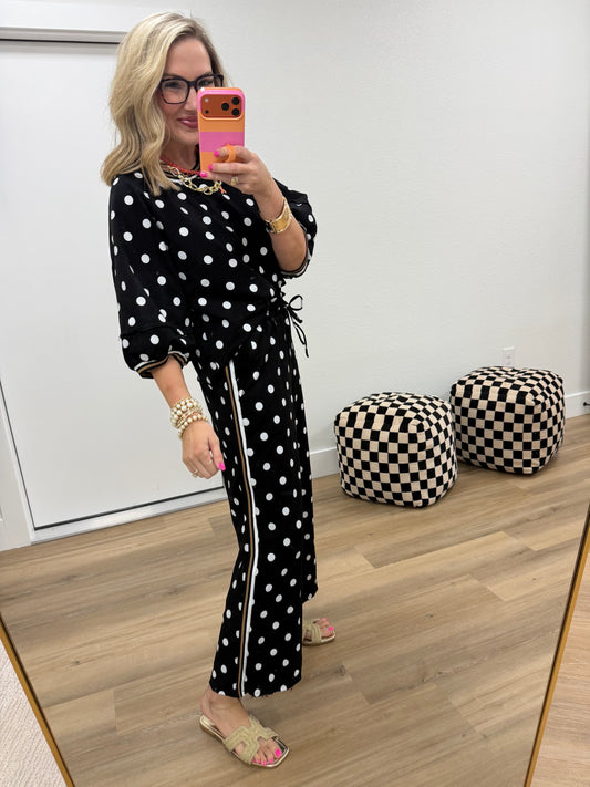 Black Polka Dot Top & Pants Sets