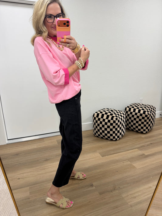 Black Barrel Leg Color Denim Pants