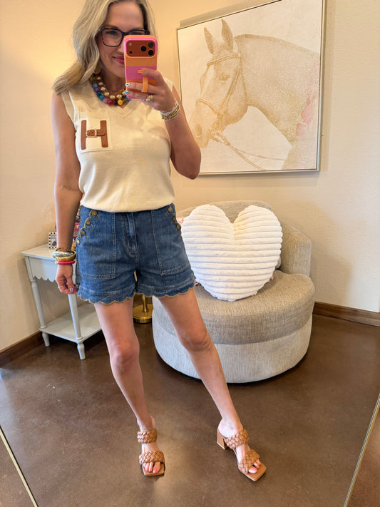 Taupe One Size H pocket Top