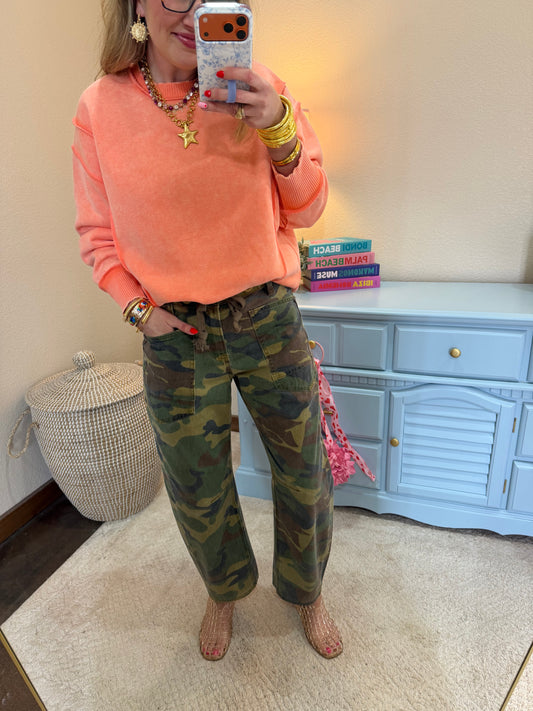 Risen Camo Crop Barrel Jeans