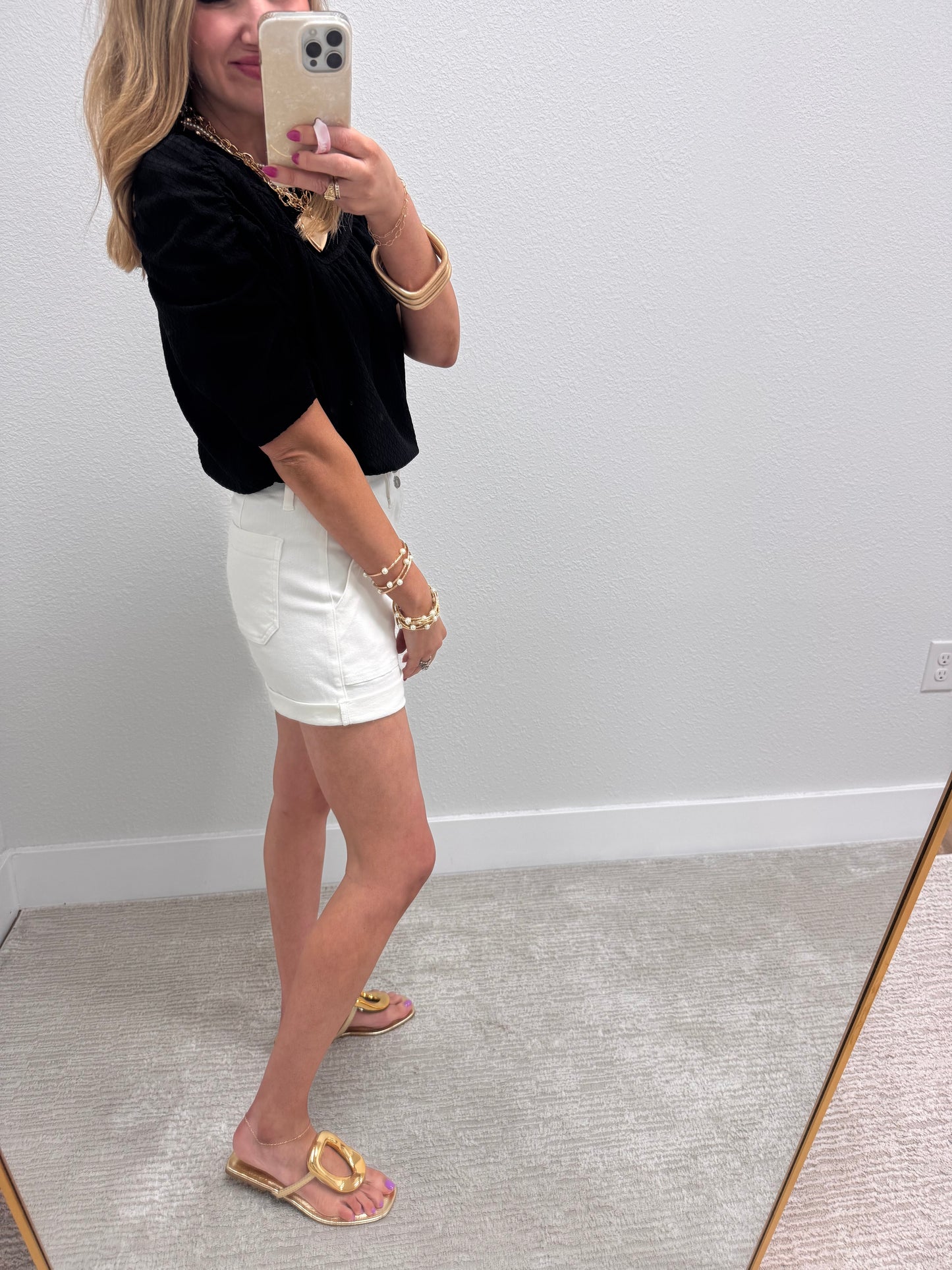 White High Rise Trouser Pocket Jean Shorts FS