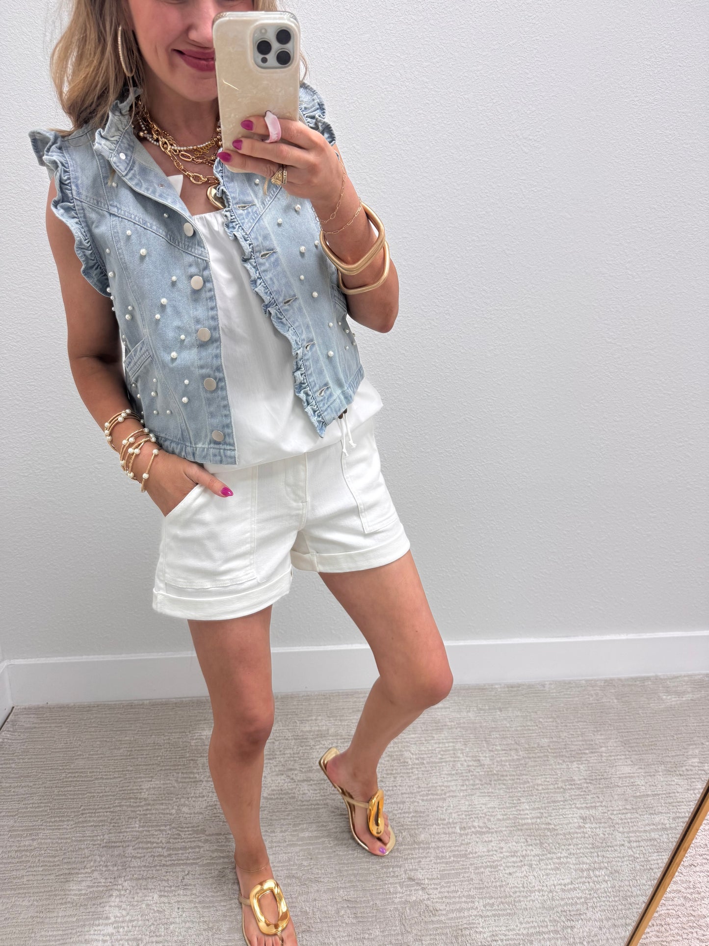 White High Rise Trouser Pocket Jean Shorts FS