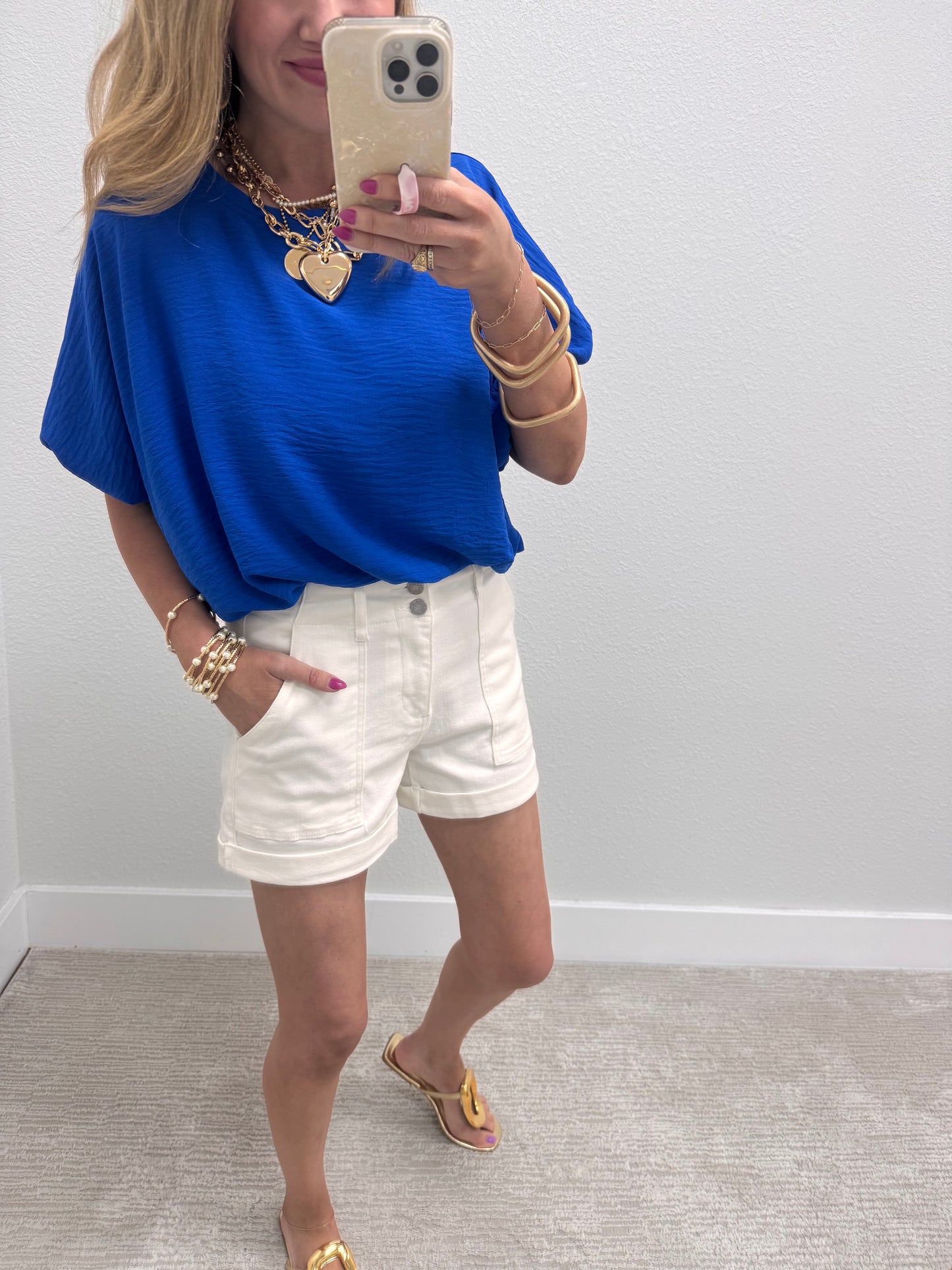 White High Rise Trouser Pocket Jean Shorts FS
