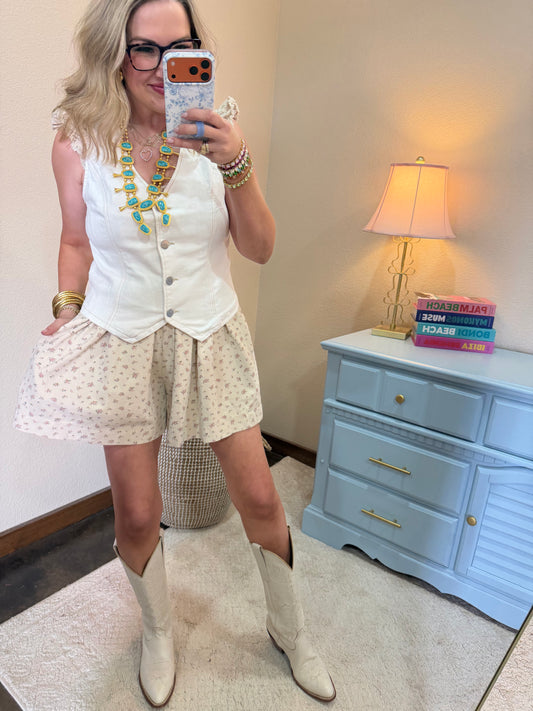 Risen Cream Denim Button Vneck Vest