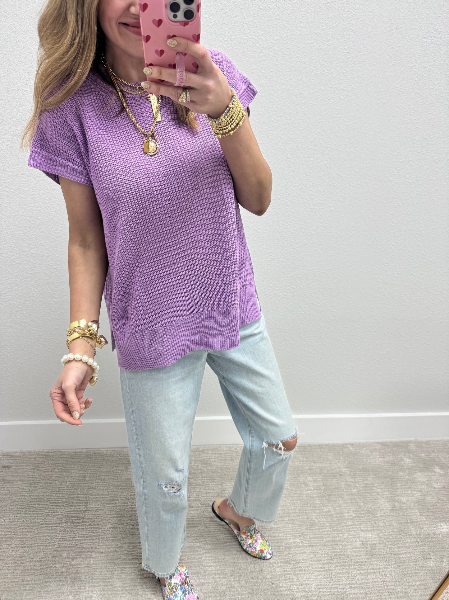 Lavender Knit Short Sleeve Top