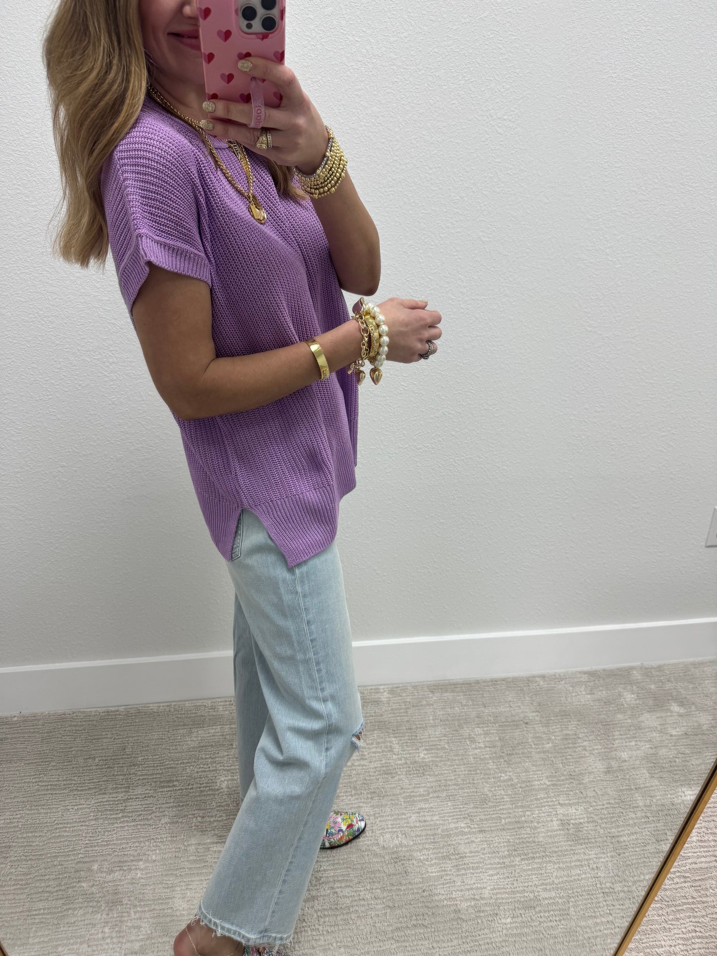 Lavender Knit Short Sleeve Top