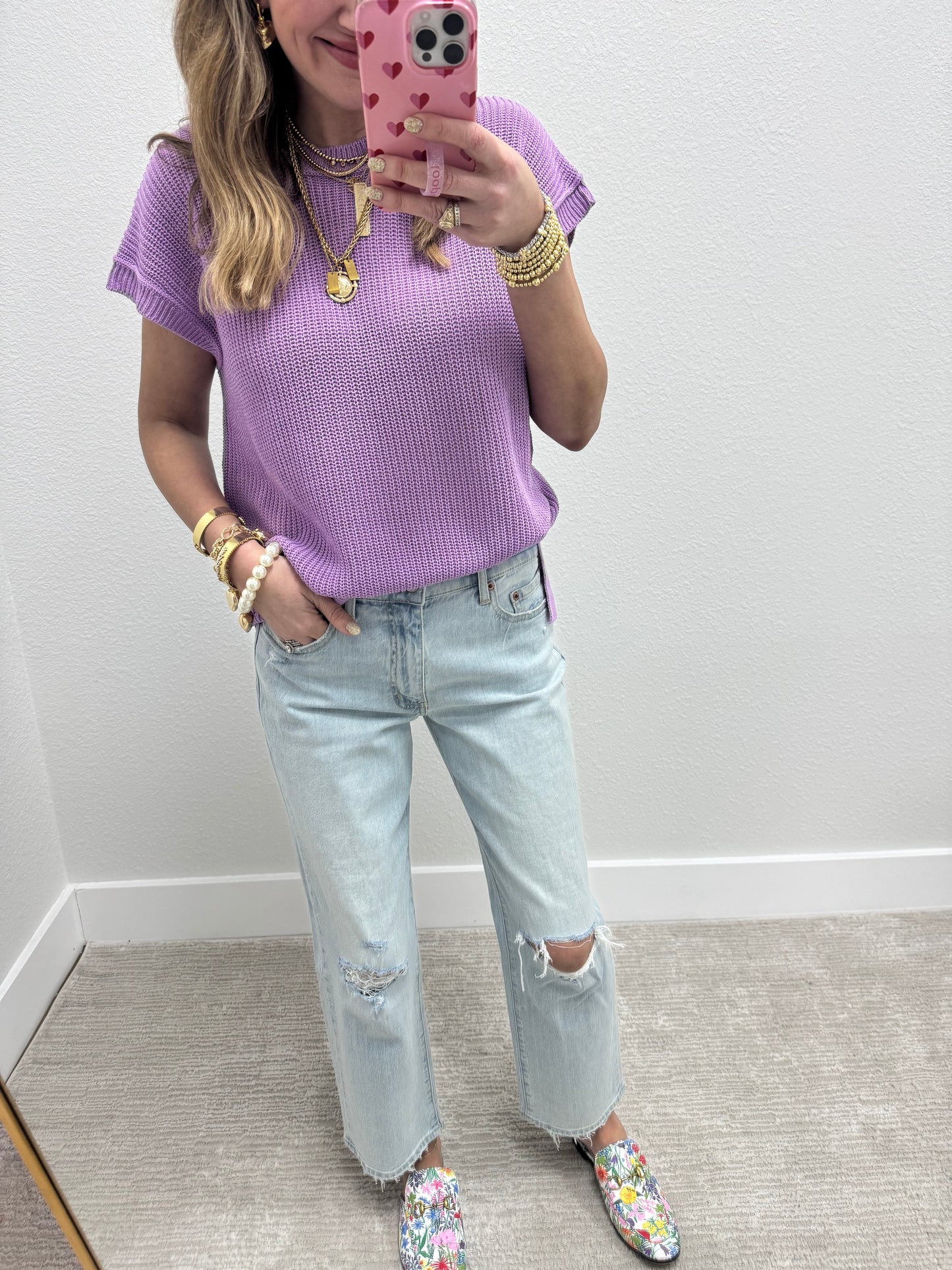 Lavender Knit Short Sleeve Top