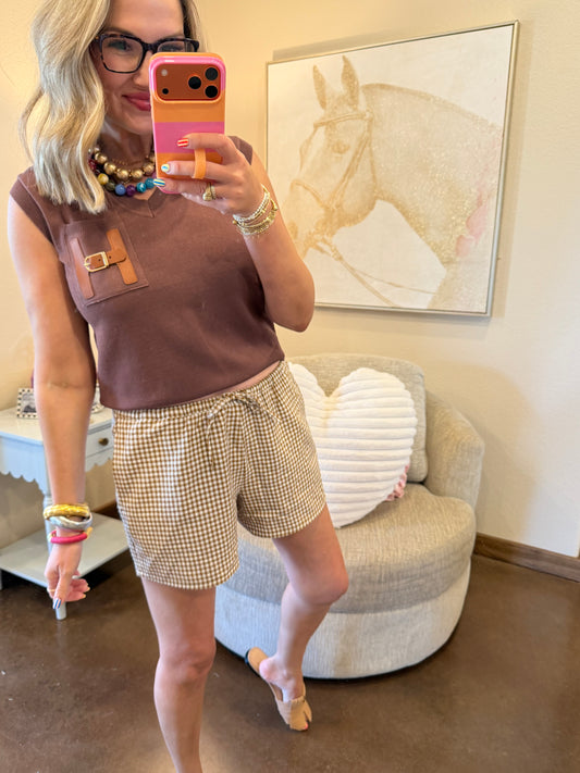 Brown One Size H pocket Top