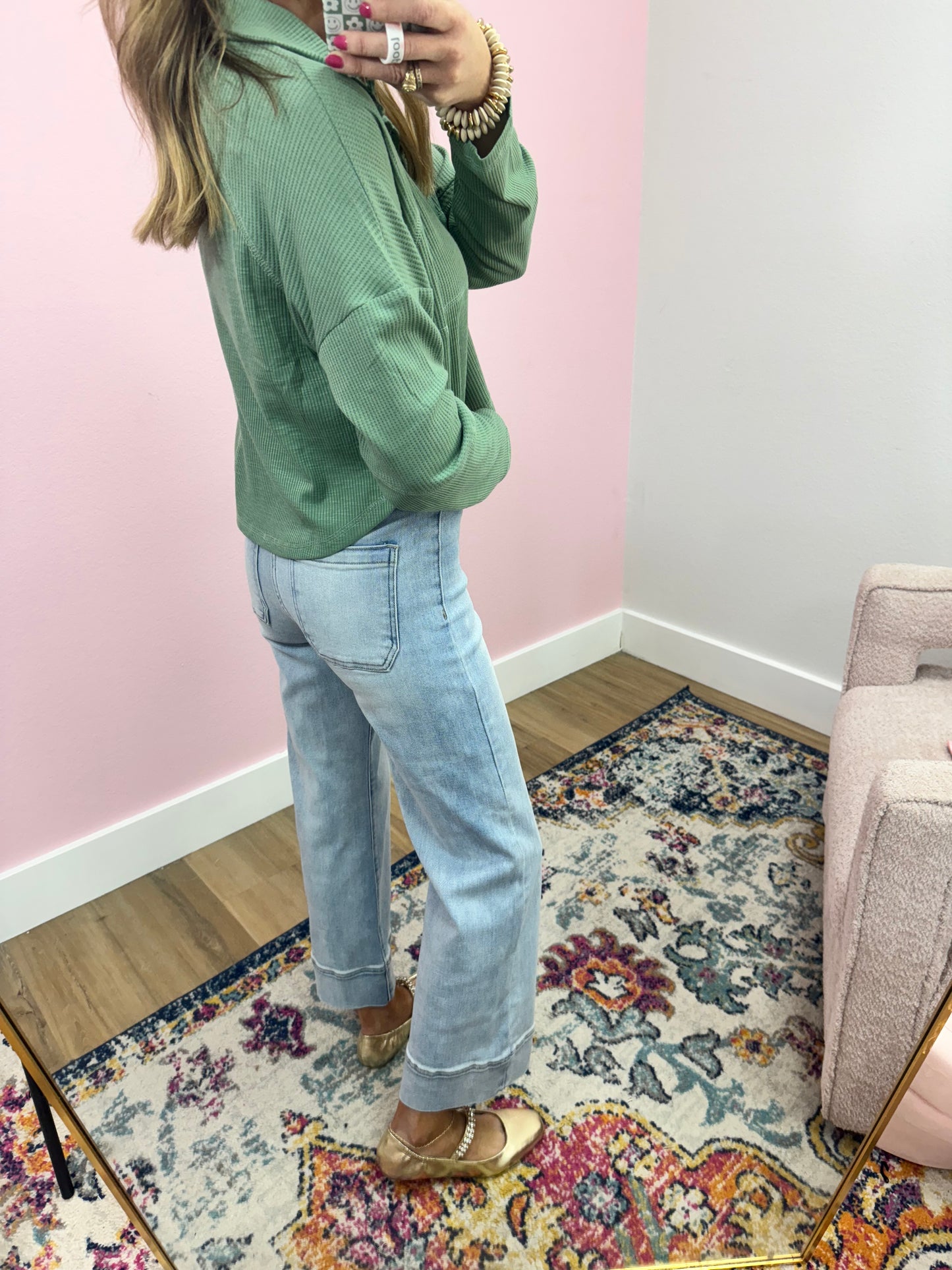 Sage Knit Henley Button Long Sleeve Top